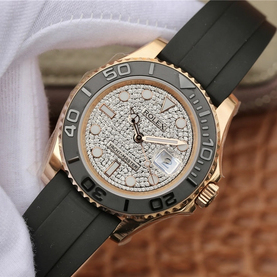 YACHT MASTER 1 GOLDEN DIAMOND DIAL RUBBER STRAP 40MM m126655-0005