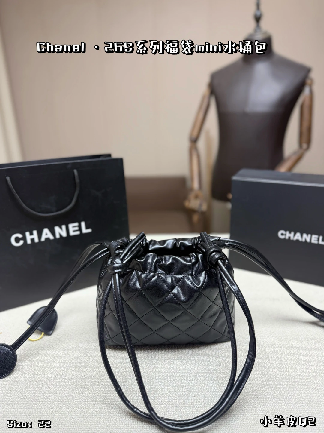 Chanel 26S Black & Gold "Lucky Bag" Mini Bucket Bag