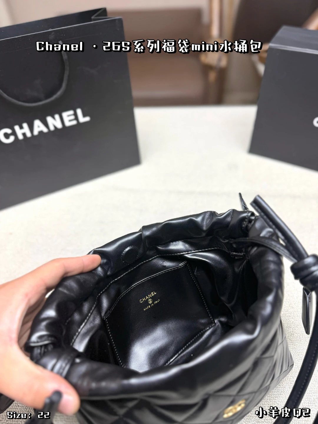 Chanel 26S Black & Gold "Lucky Bag" Mini Bucket Bag
