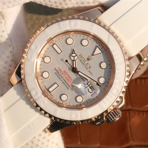 YACHT MASTER 1 BAYMAX ROSE GOLD MIX WHITE RUBBER STRAP 40MM 116655-Oysterflex Bracelet white