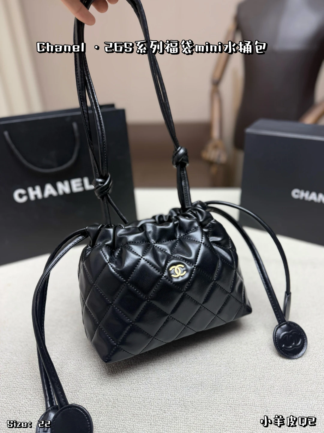 Chanel 26S Black & Gold "Lucky Bag" Mini Bucket Bag