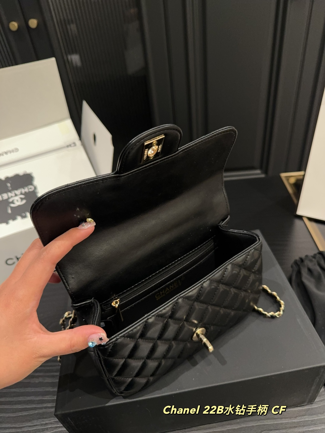 Chanel 22B CF bag with rhinestone handle