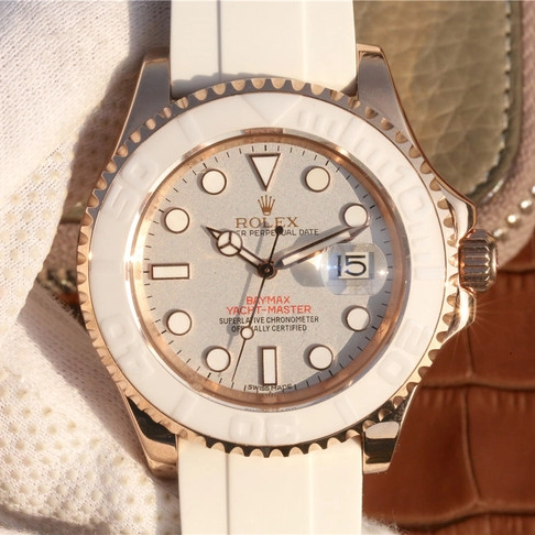 YACHT MASTER 1 BAYMAX ROSE GOLD MIX WHITE RUBBER STRAP 40MM 116655-Oysterflex Bracelet white