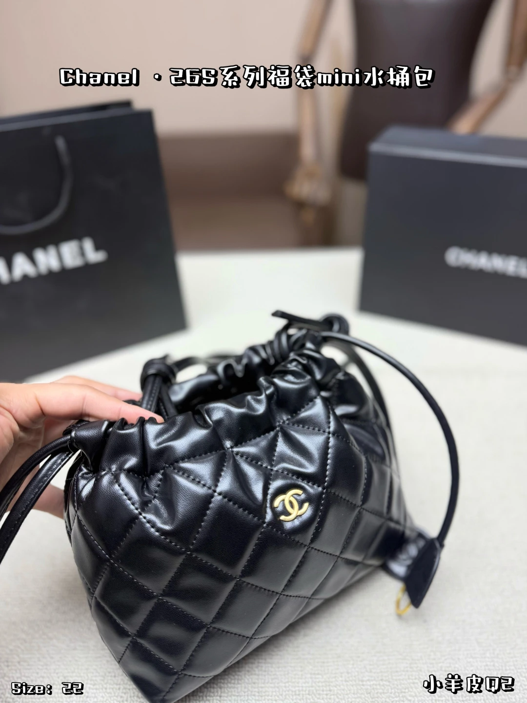 Chanel 26S Black & Gold "Lucky Bag" Mini Bucket Bag