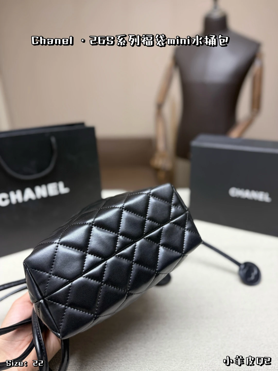 Chanel 26S Black & Gold "Lucky Bag" Mini Bucket Bag