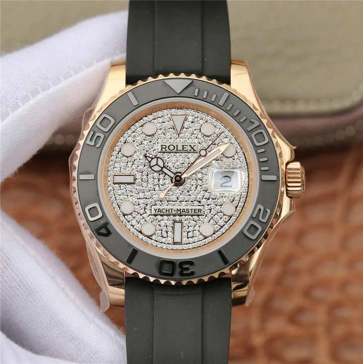 YACHT MASTER 1 GOLDEN DIAMOND DIAL RUBBER STRAP 40MM m126655-0005