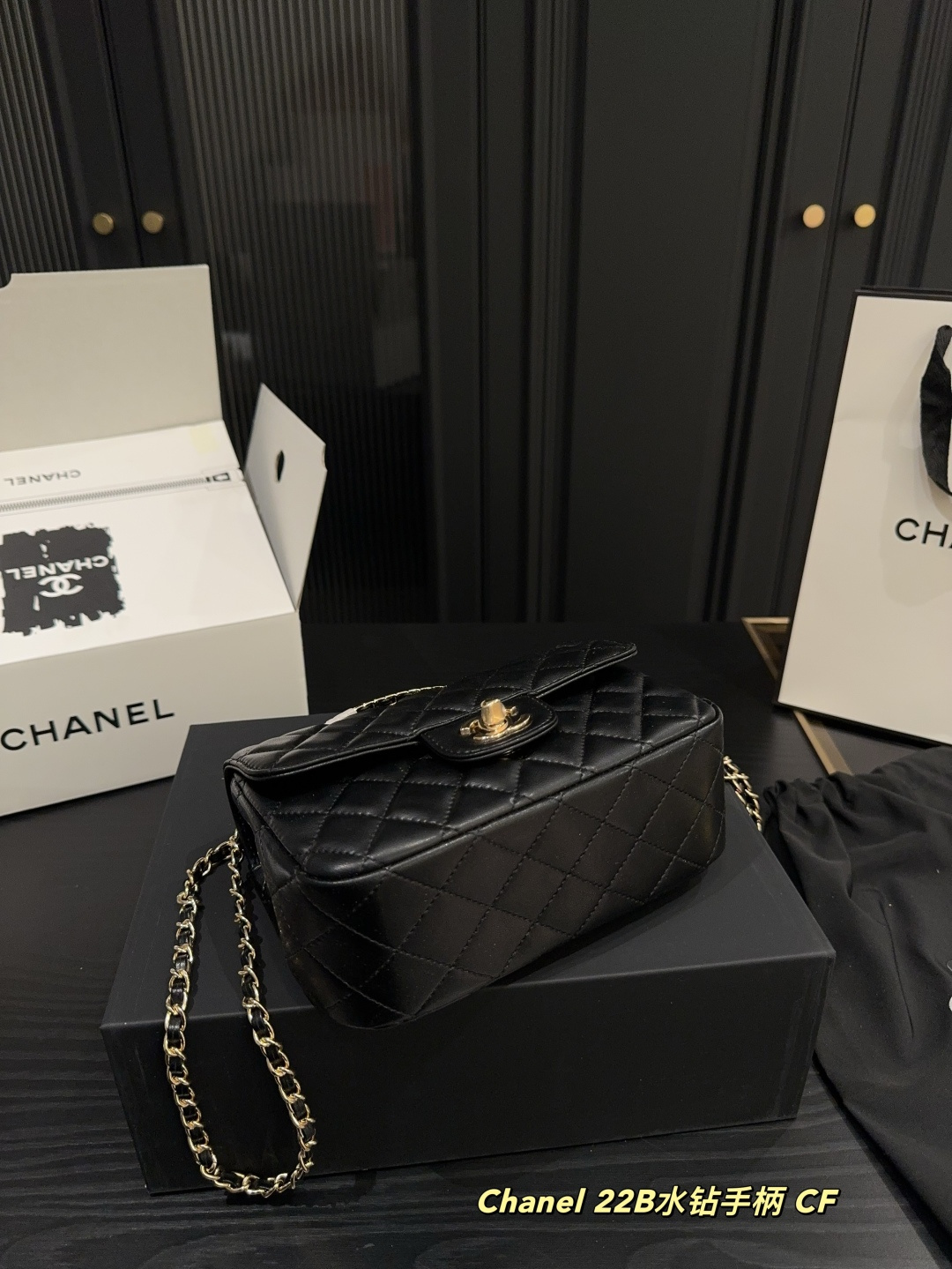 Chanel 22B CF bag with rhinestone handle