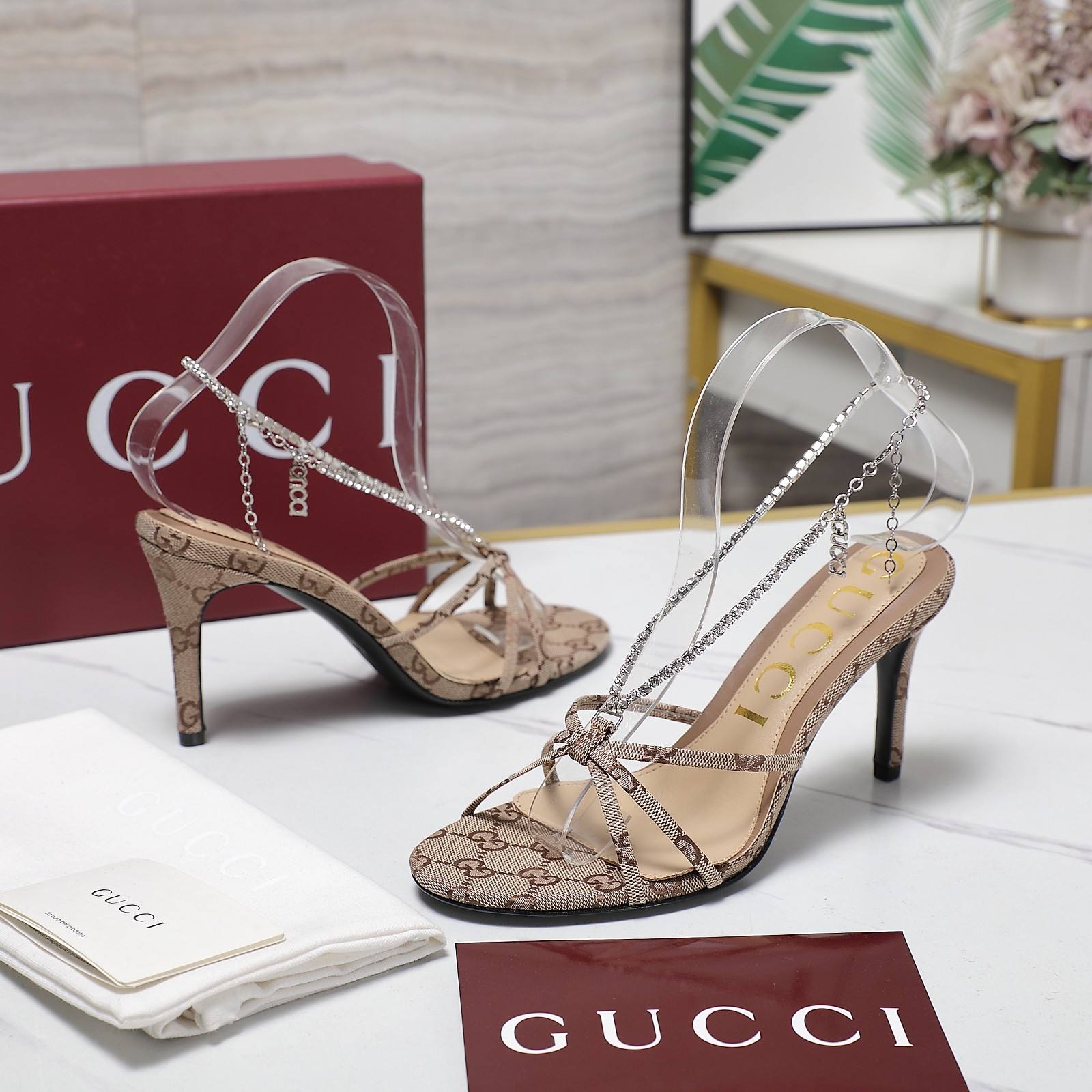 Gucci Stiletto heel sandals with crystal chain