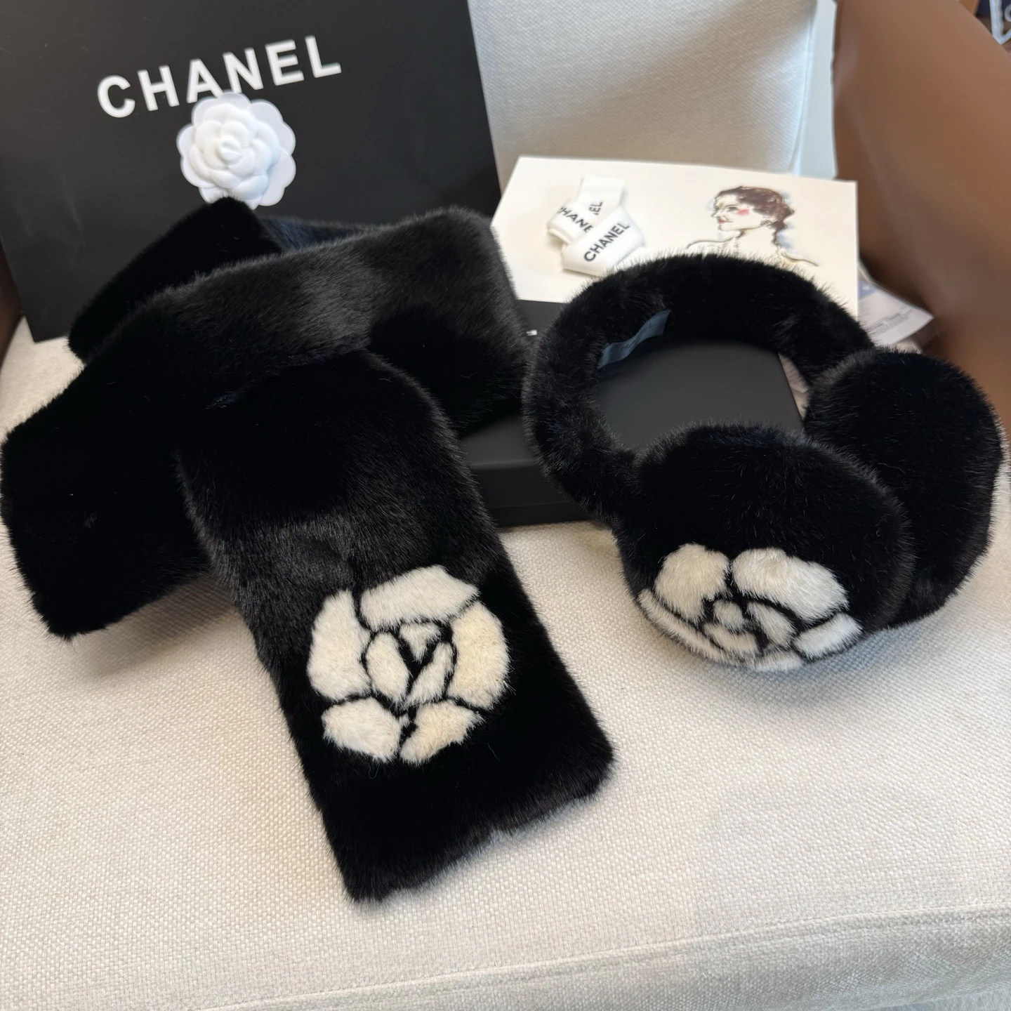 Chanel Ski Earmuffs and Scarf Set