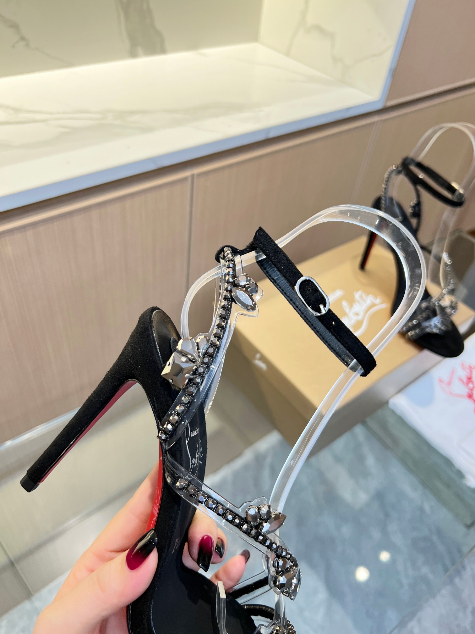 Christian Louboutin red-soled crystal-embellished high-heeled sandals