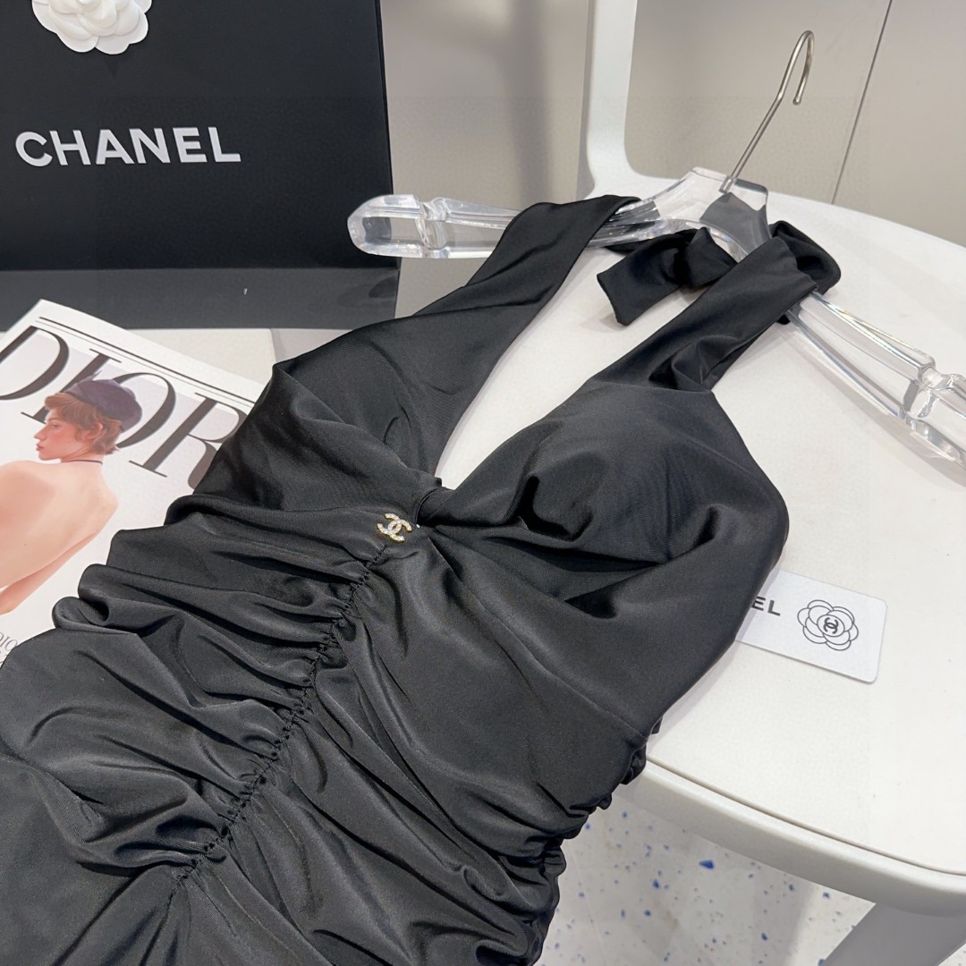 Chanel Halter One Piece Elastic Swimsuit