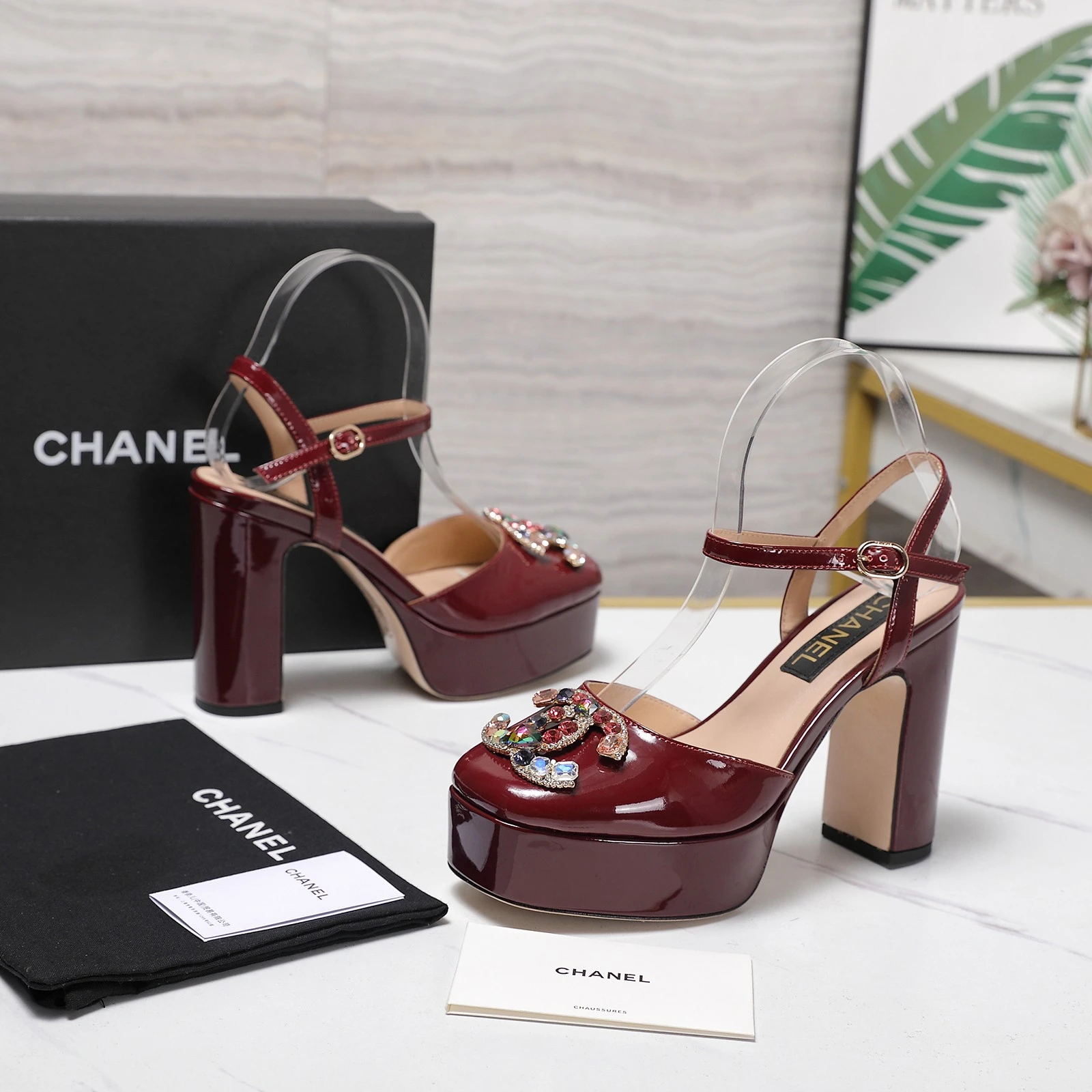 CHANEL Classic Diamond Heel+Double C Diamond Button Sandals