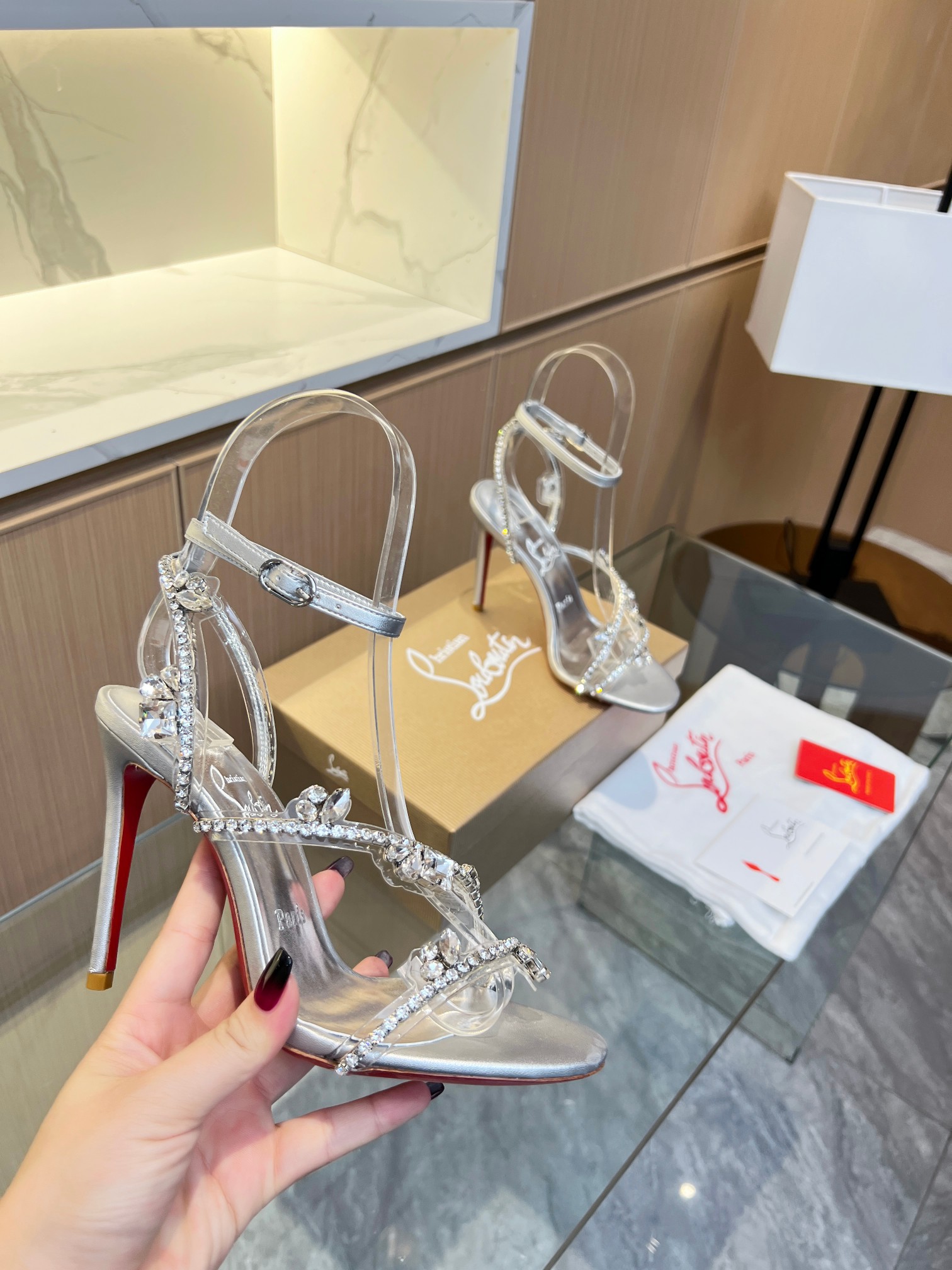 Christian Louboutin red-soled crystal-embellished high-heeled sandals