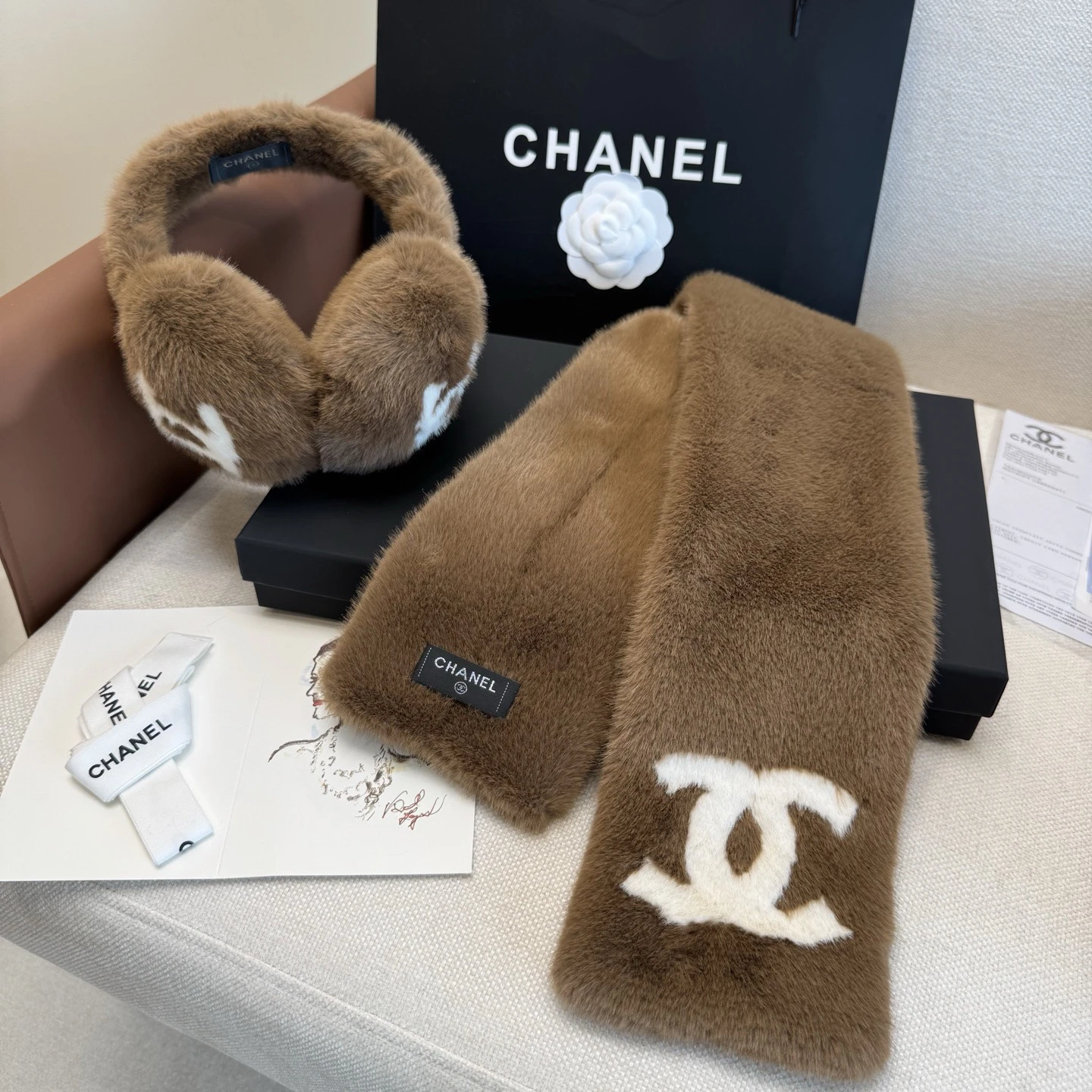 Chanel Ski Earmuffs and Scarf Set