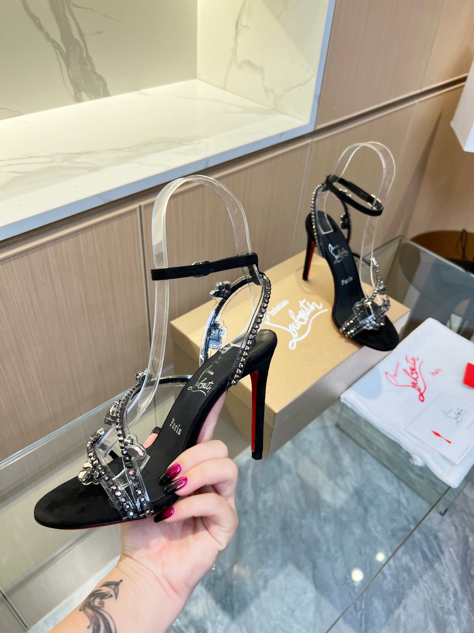 Christian Louboutin red-soled crystal-embellished high-heeled sandals