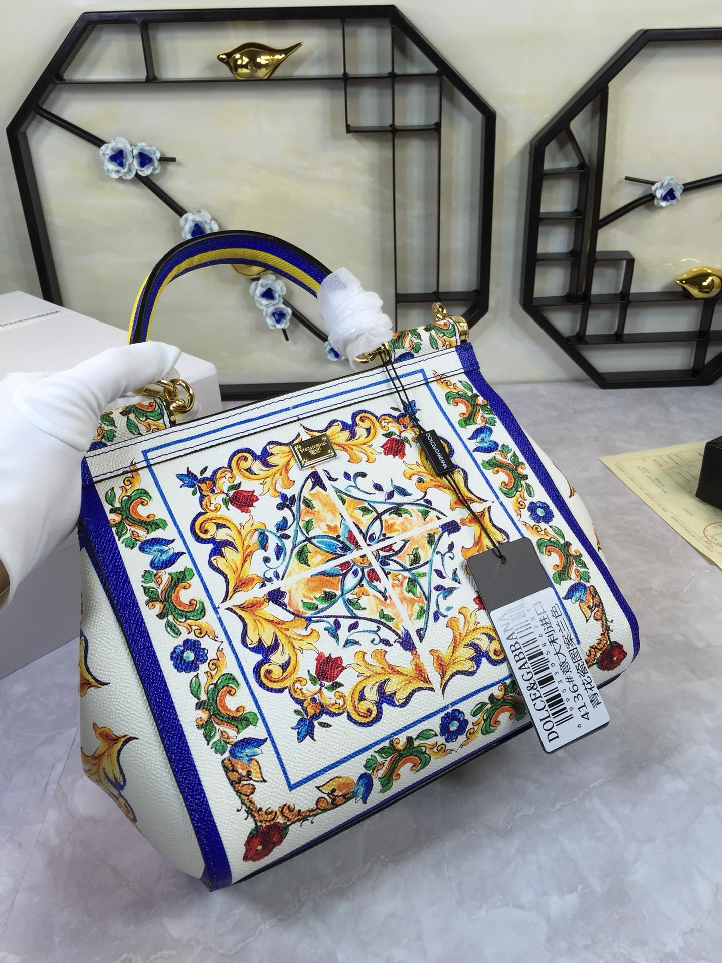 Dolce & Gabbana Blue And White Porcelain Handle Bag