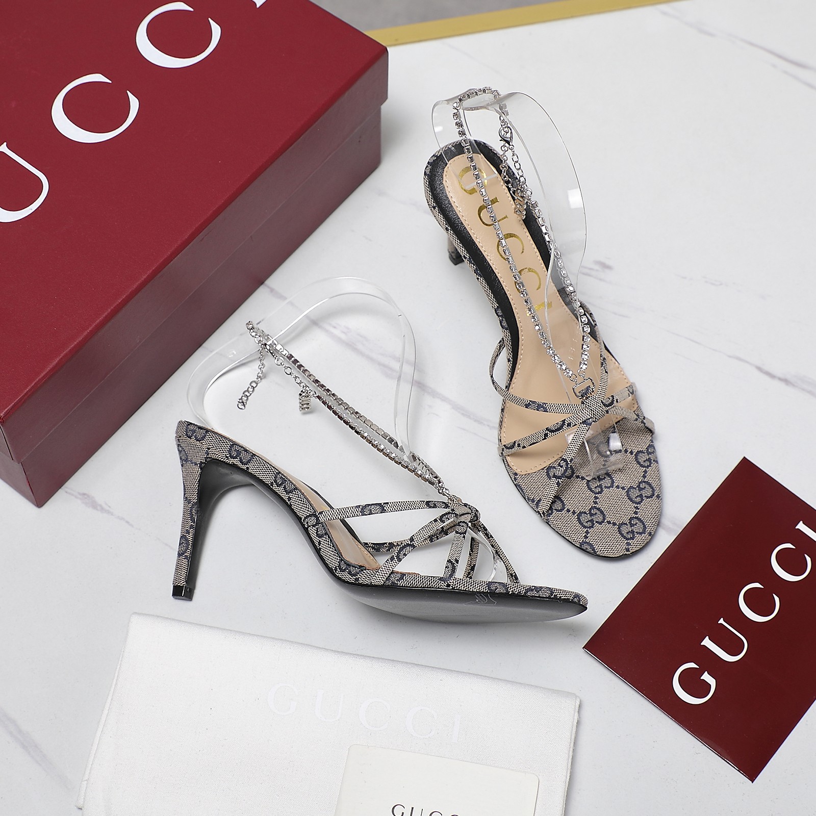 Gucci Stiletto heel sandals with crystal chain