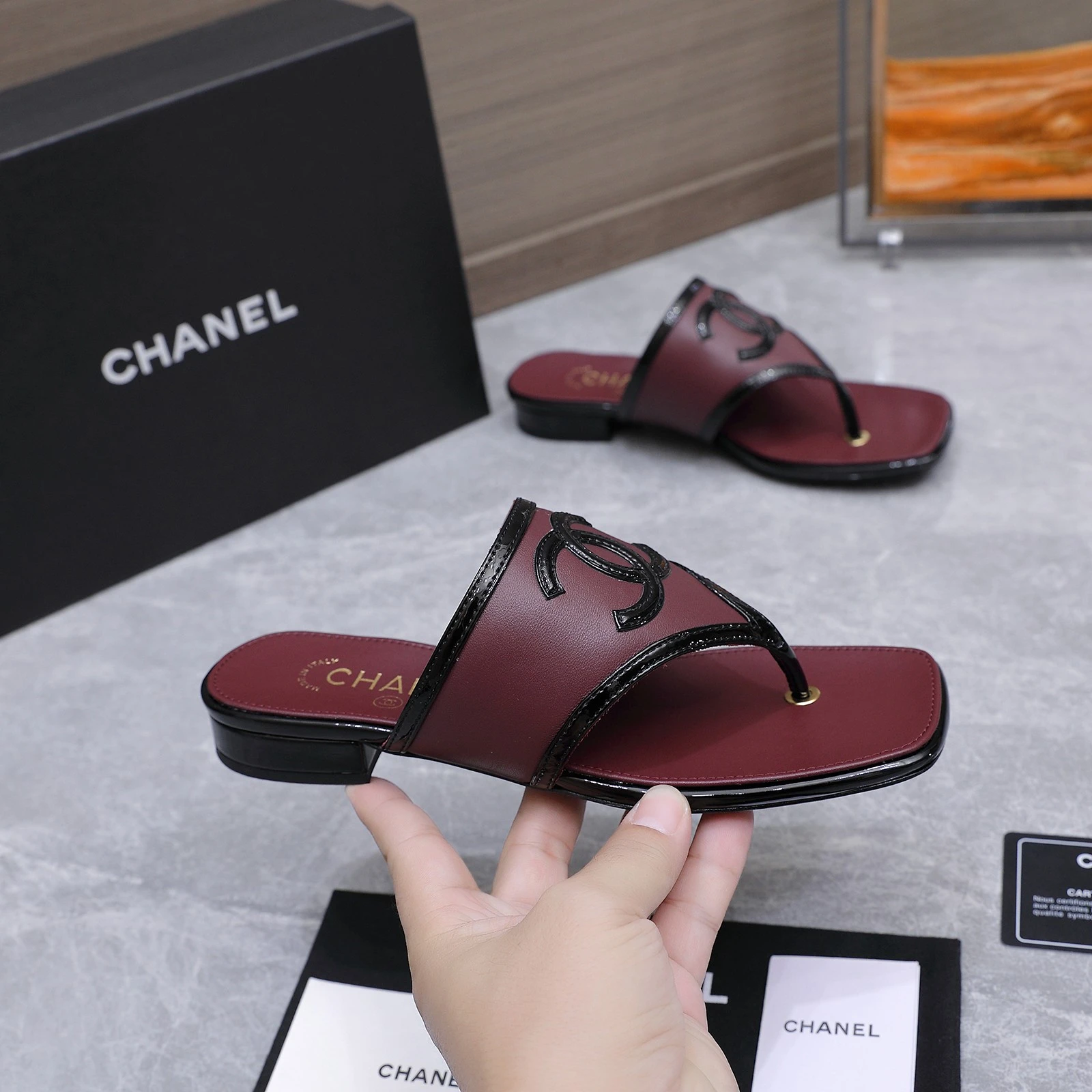 Chanel 26s Summer New Square-Toe Color-Block Double C Sandals Slippers