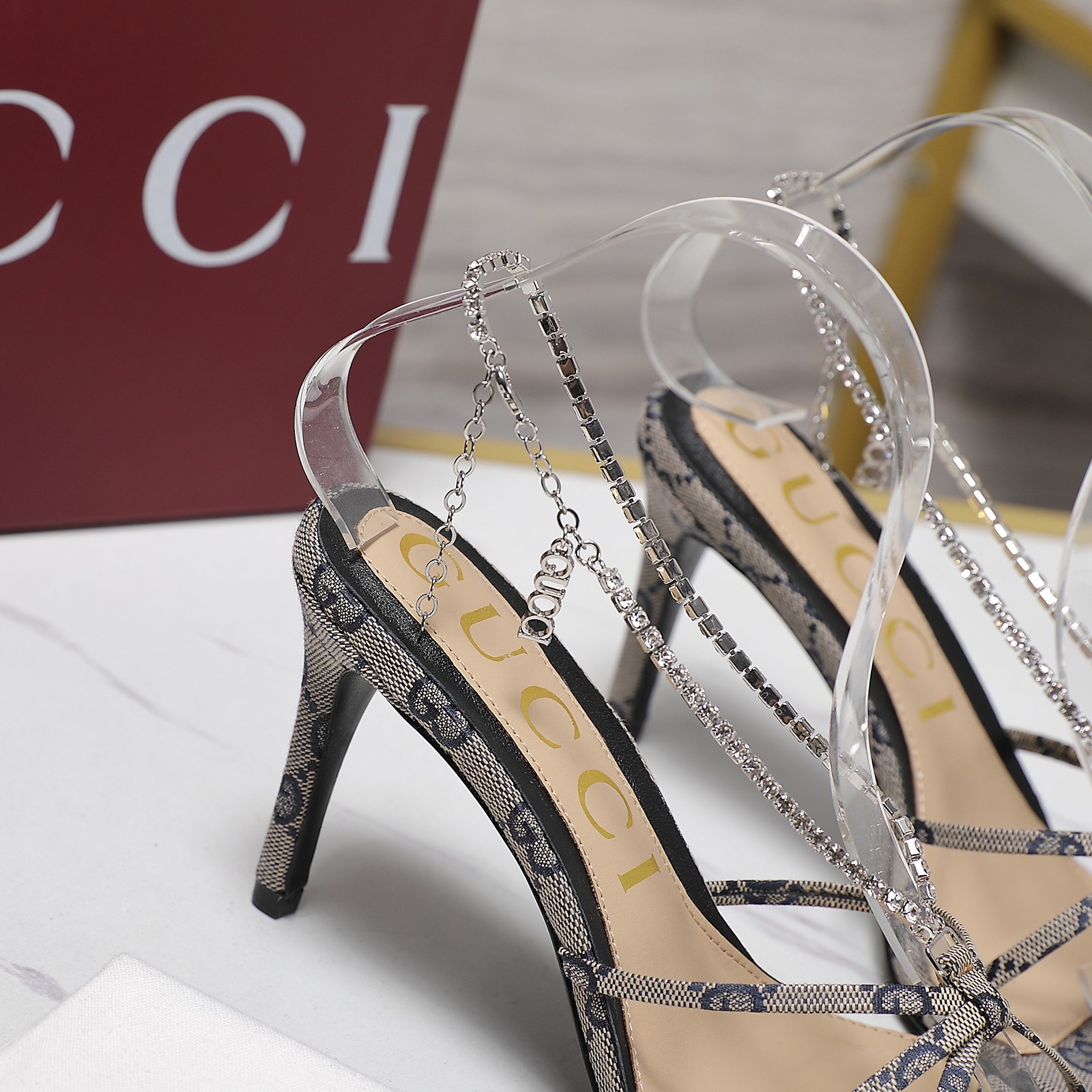 Gucci Stiletto heel sandals with crystal chain