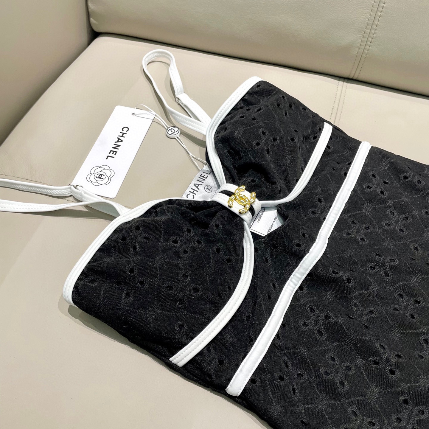 Chanel Hollow Out One-piece Swimsuit