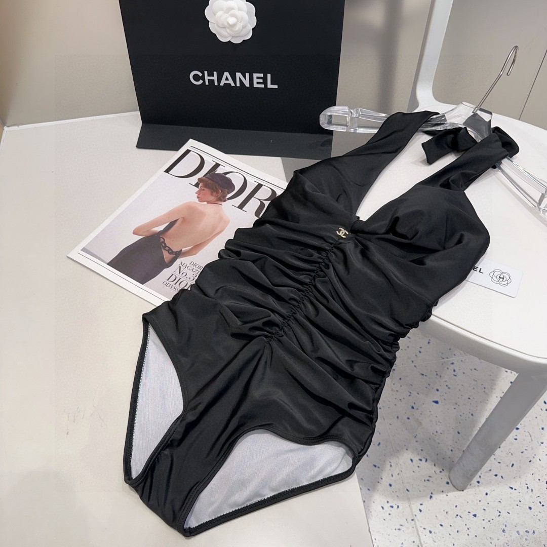 Chanel Halter One Piece Elastic Swimsuit