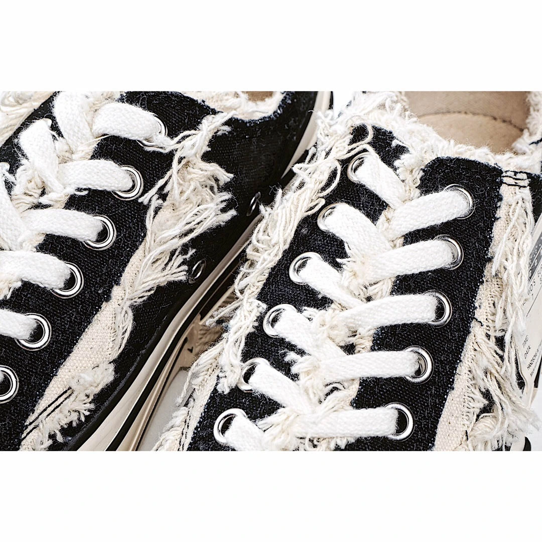 xVESSEL GOP Low Canvas Vulcanized Sneakers "Black, Beige and White Tassel" F19X001