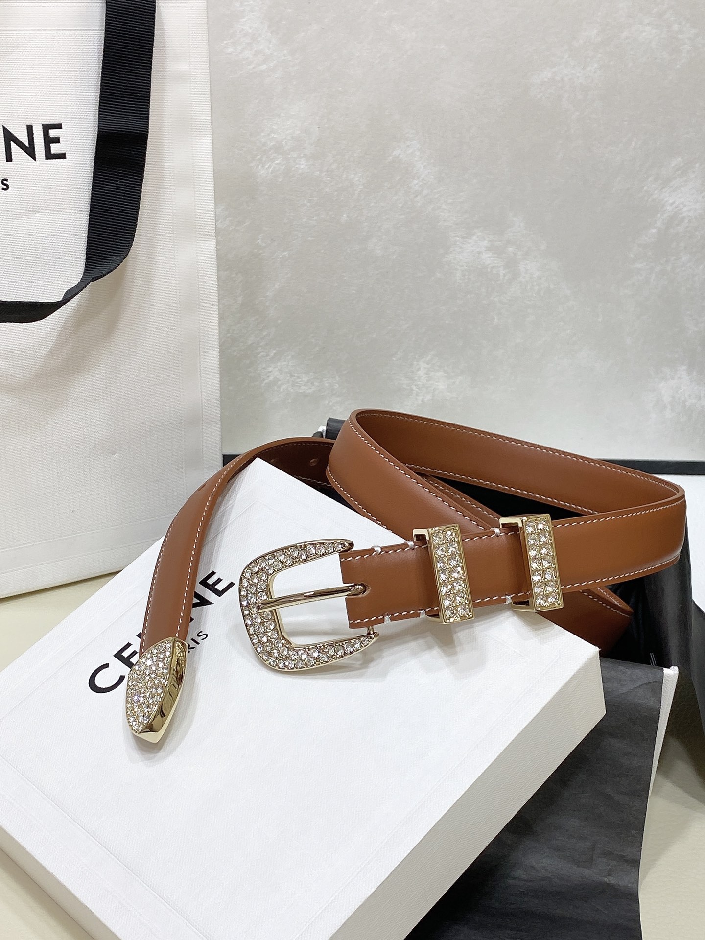 Celine MARCO Cow Leather Diamond Belt For Women