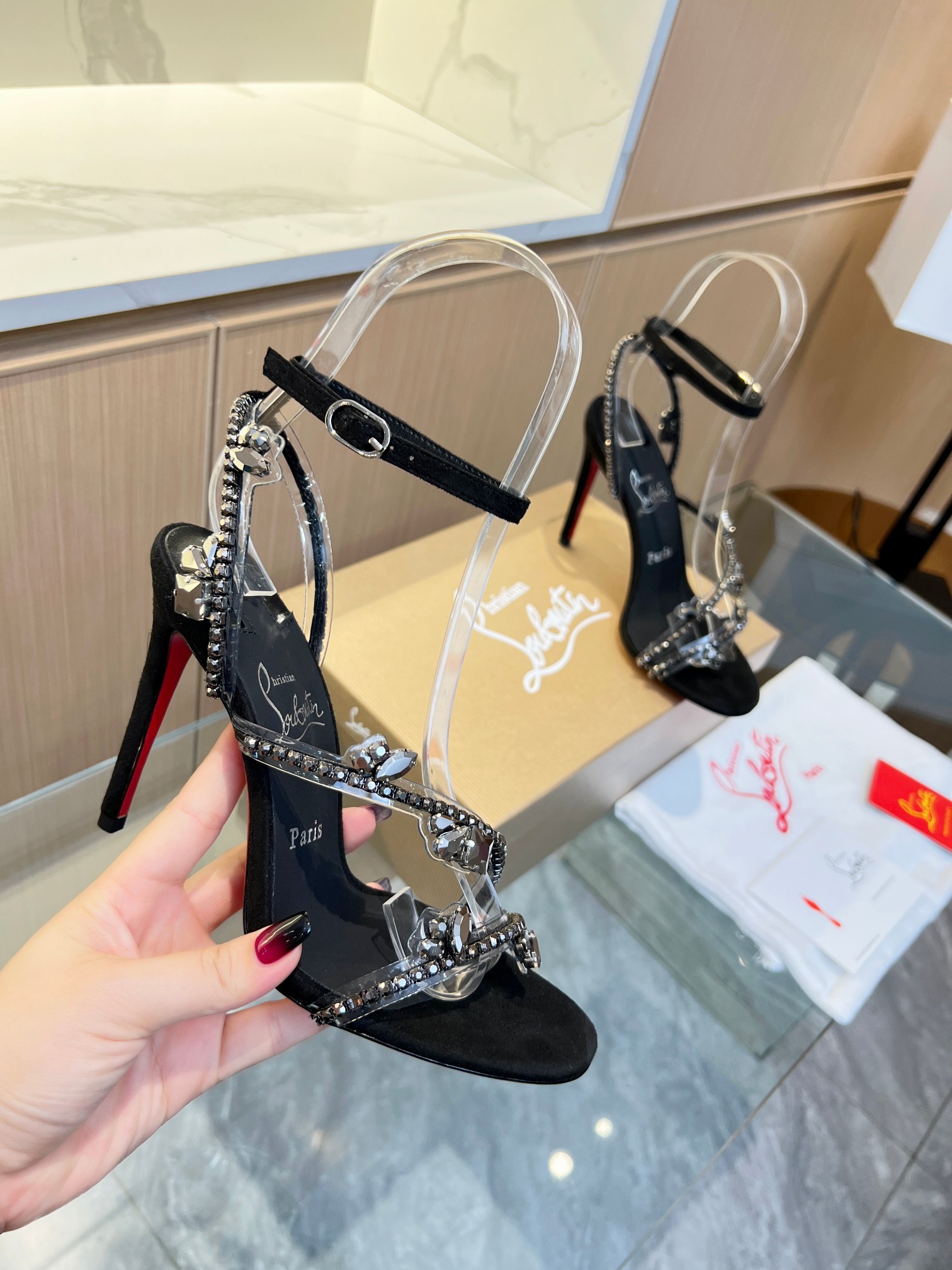 Christian Louboutin red-soled crystal-embellished high-heeled sandals
