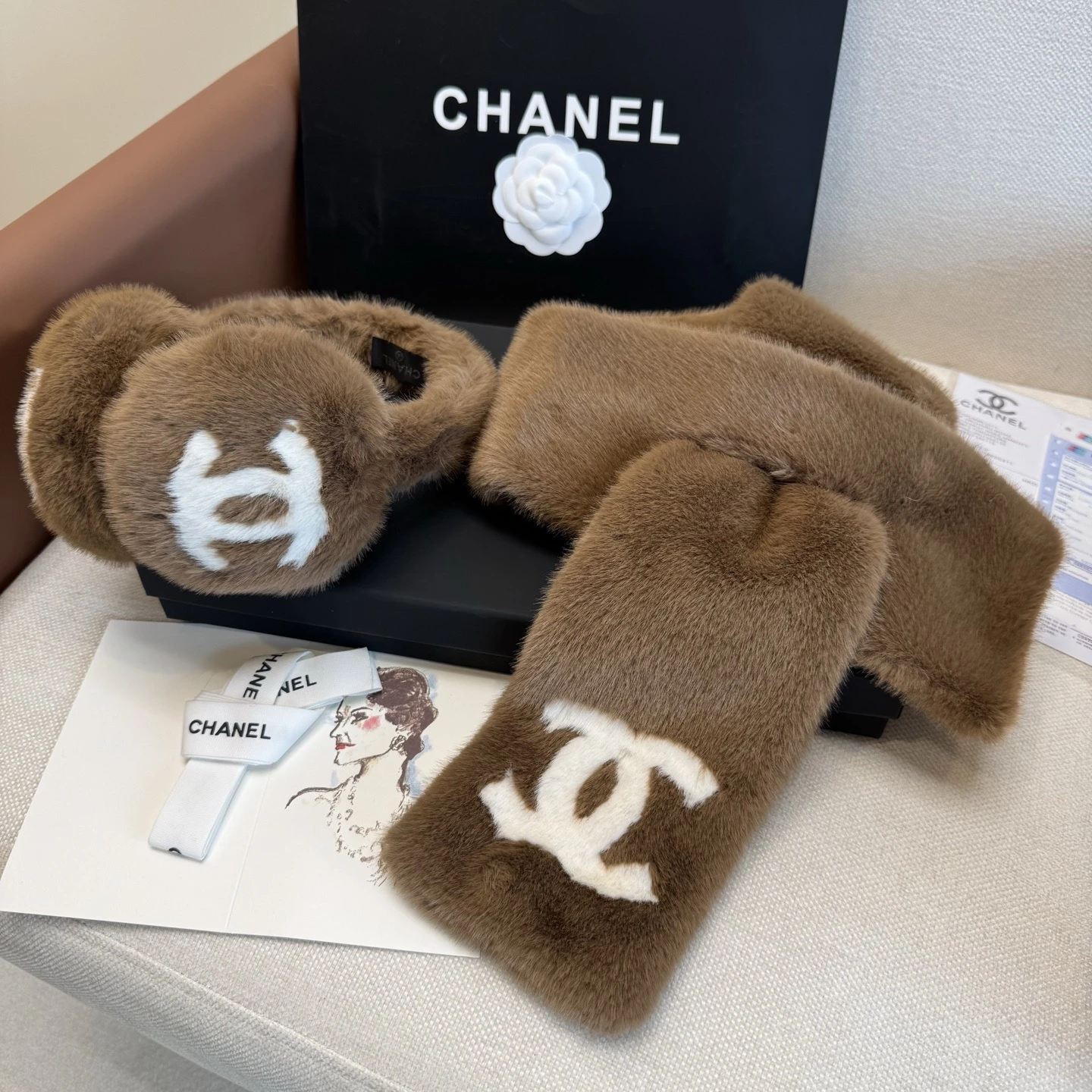 Chanel Ski Earmuffs and Scarf Set