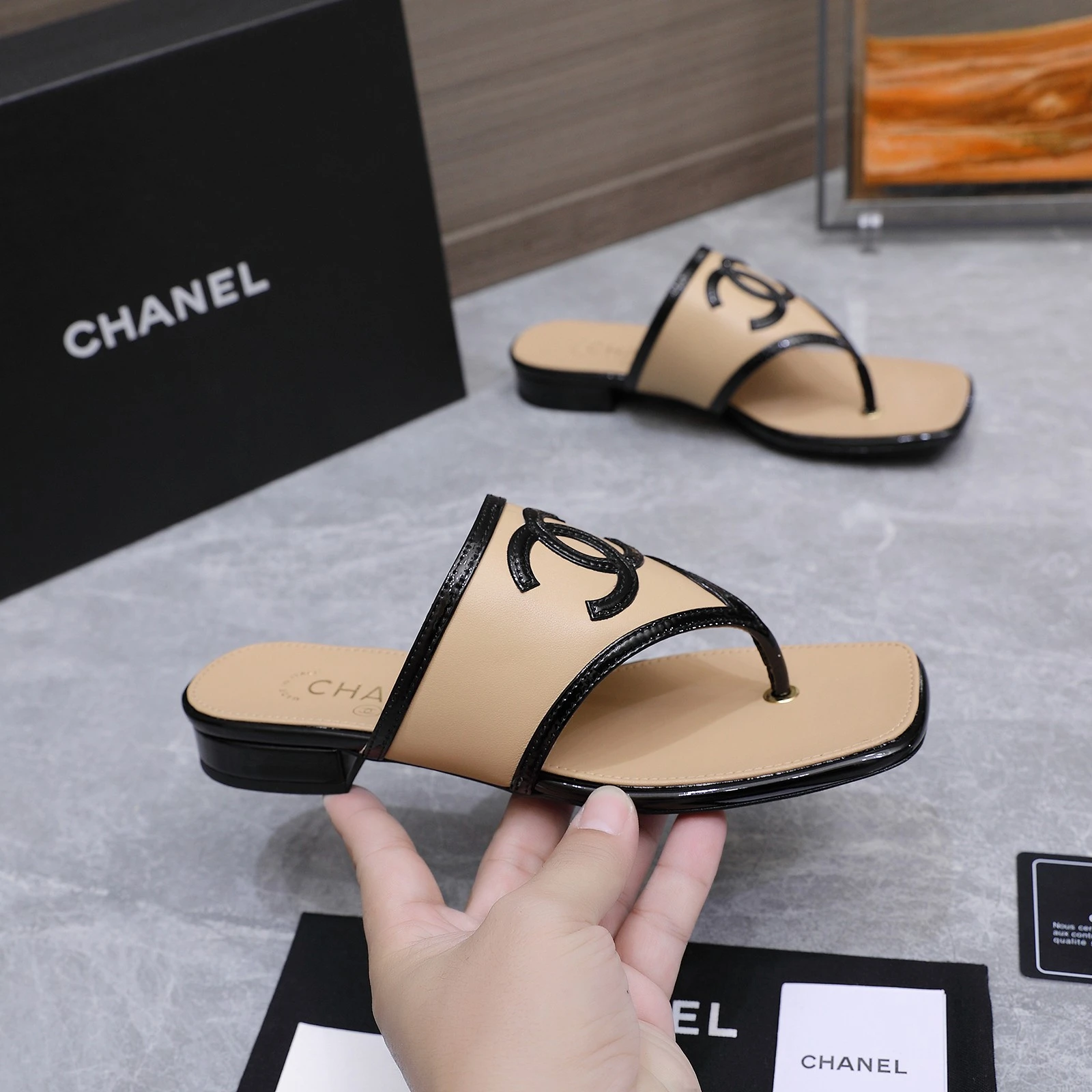 Chanel 26s Summer New Square-Toe Color-Block Double C Sandals Slippers