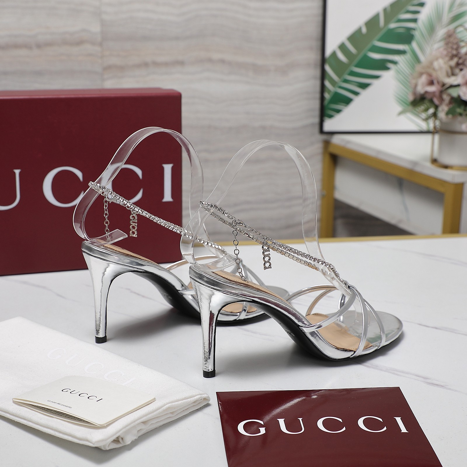 Gucci Stiletto heel sandals with crystal chain