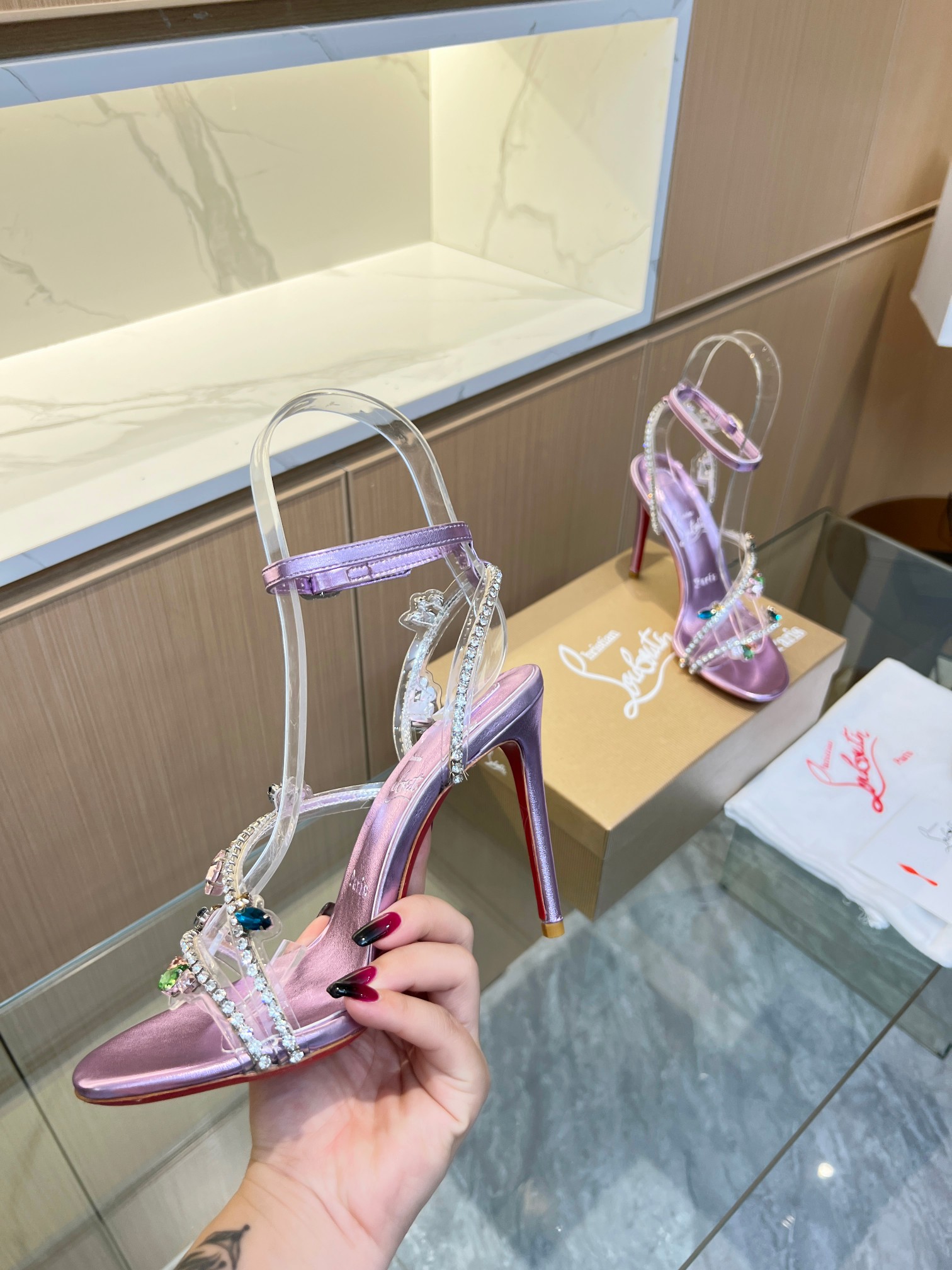 Christian Louboutin red-soled crystal-embellished high-heeled sandals