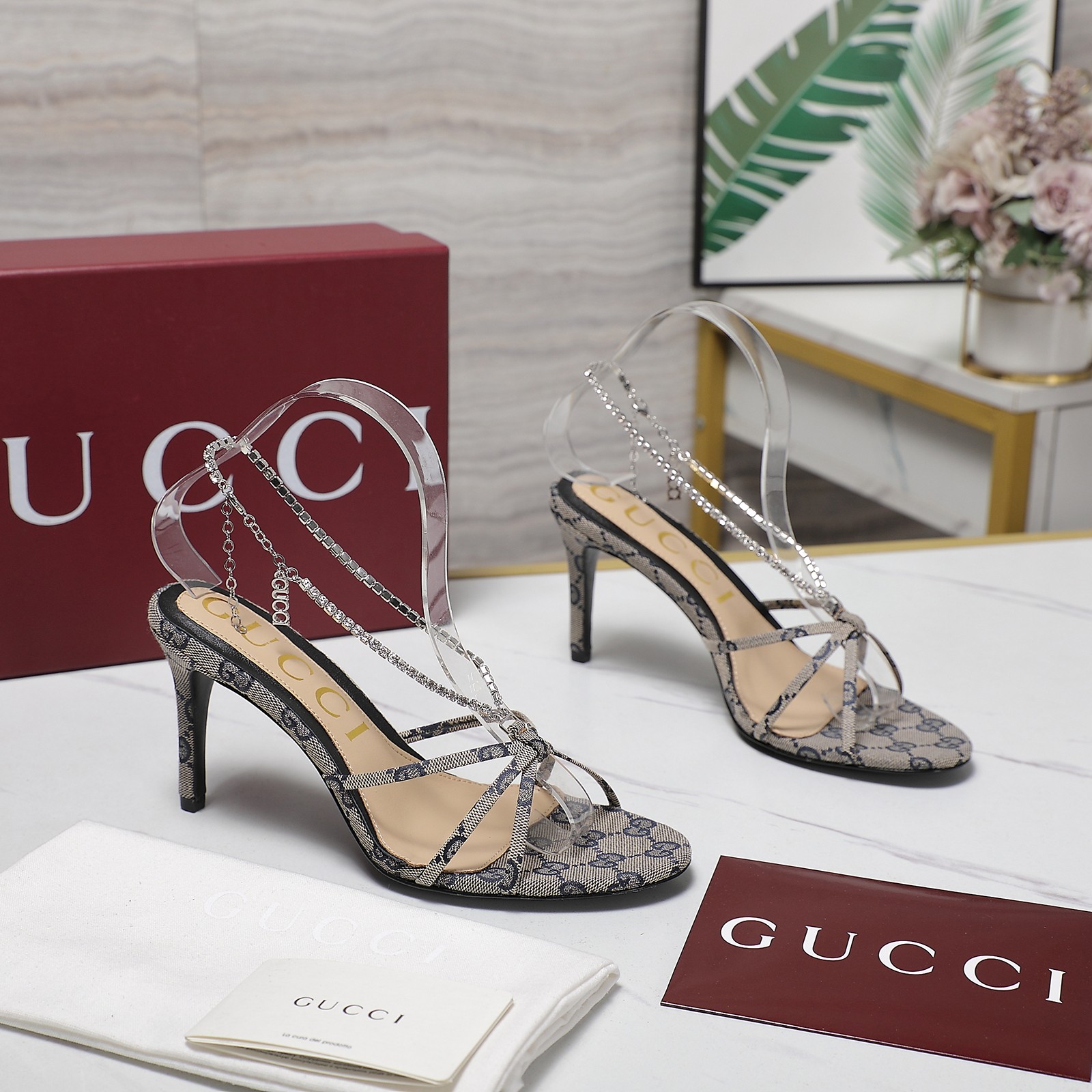 Gucci Stiletto heel sandals with crystal chain