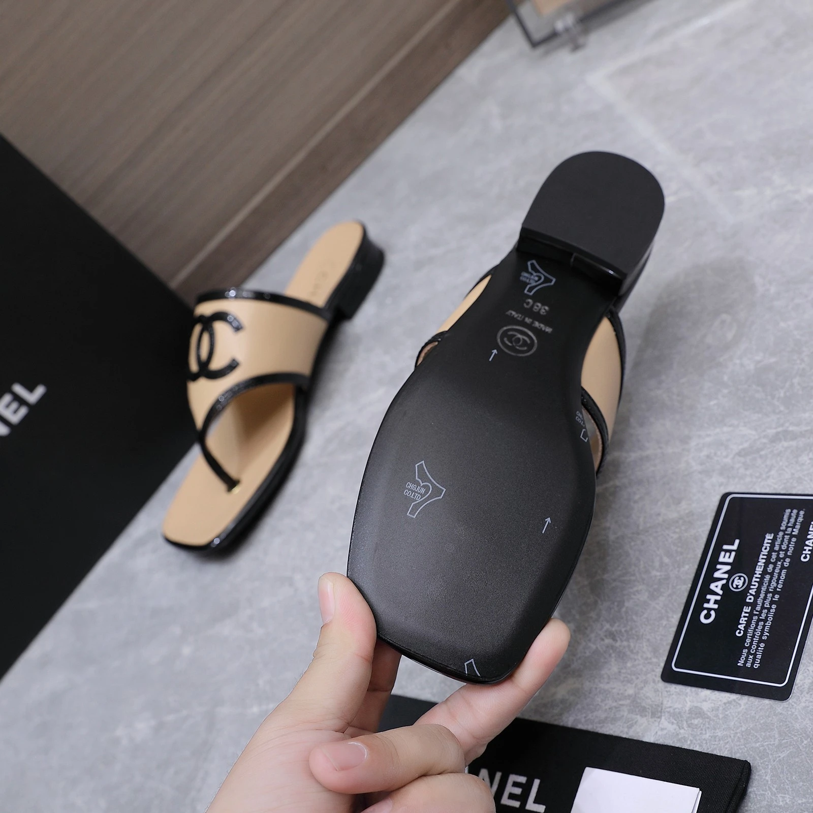 Chanel 26s Summer New Square-Toe Color-Block Double C Sandals Slippers