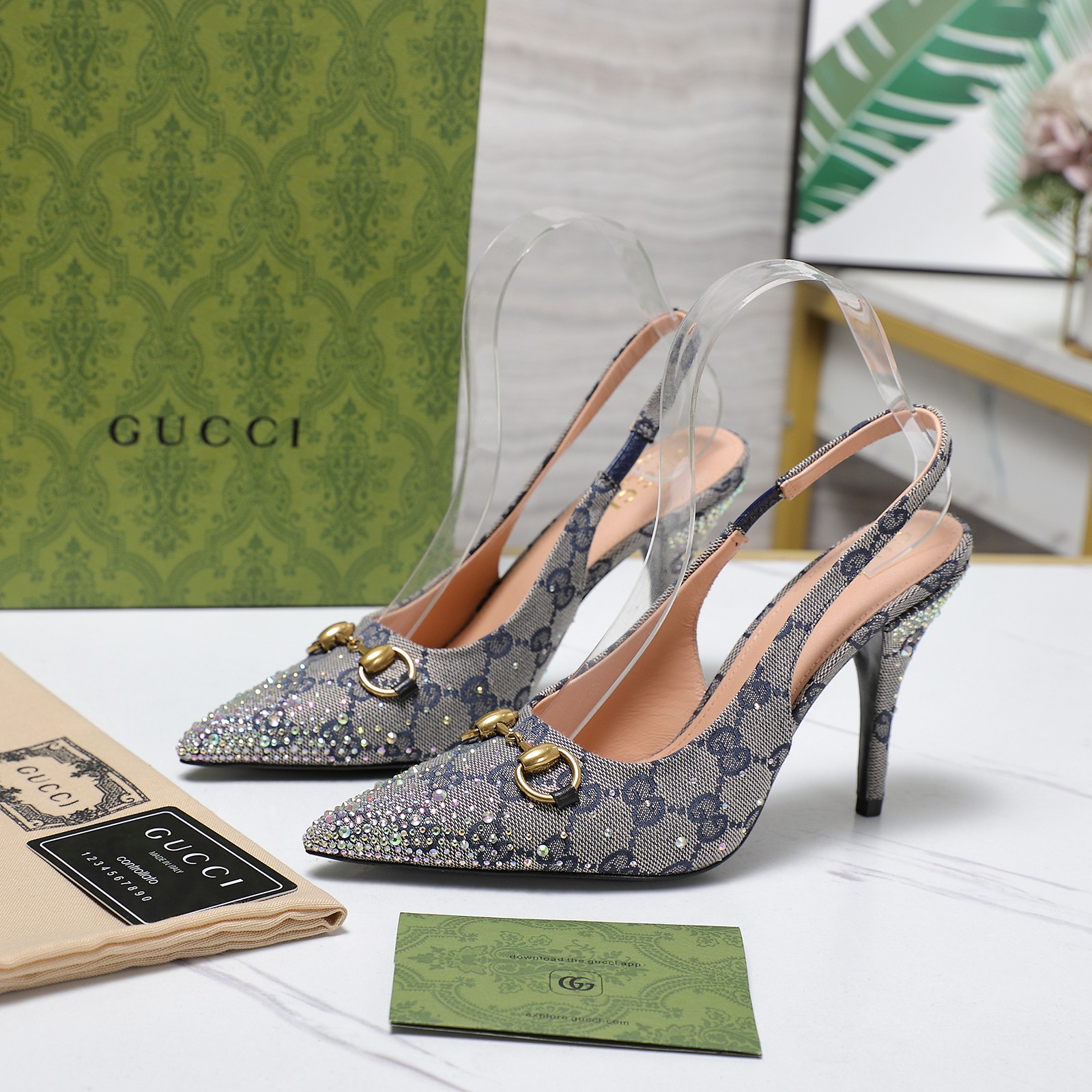 Gucci 25S Spring/Summer New Collection Double G Crystal Chain Buckle High Heel Sandals