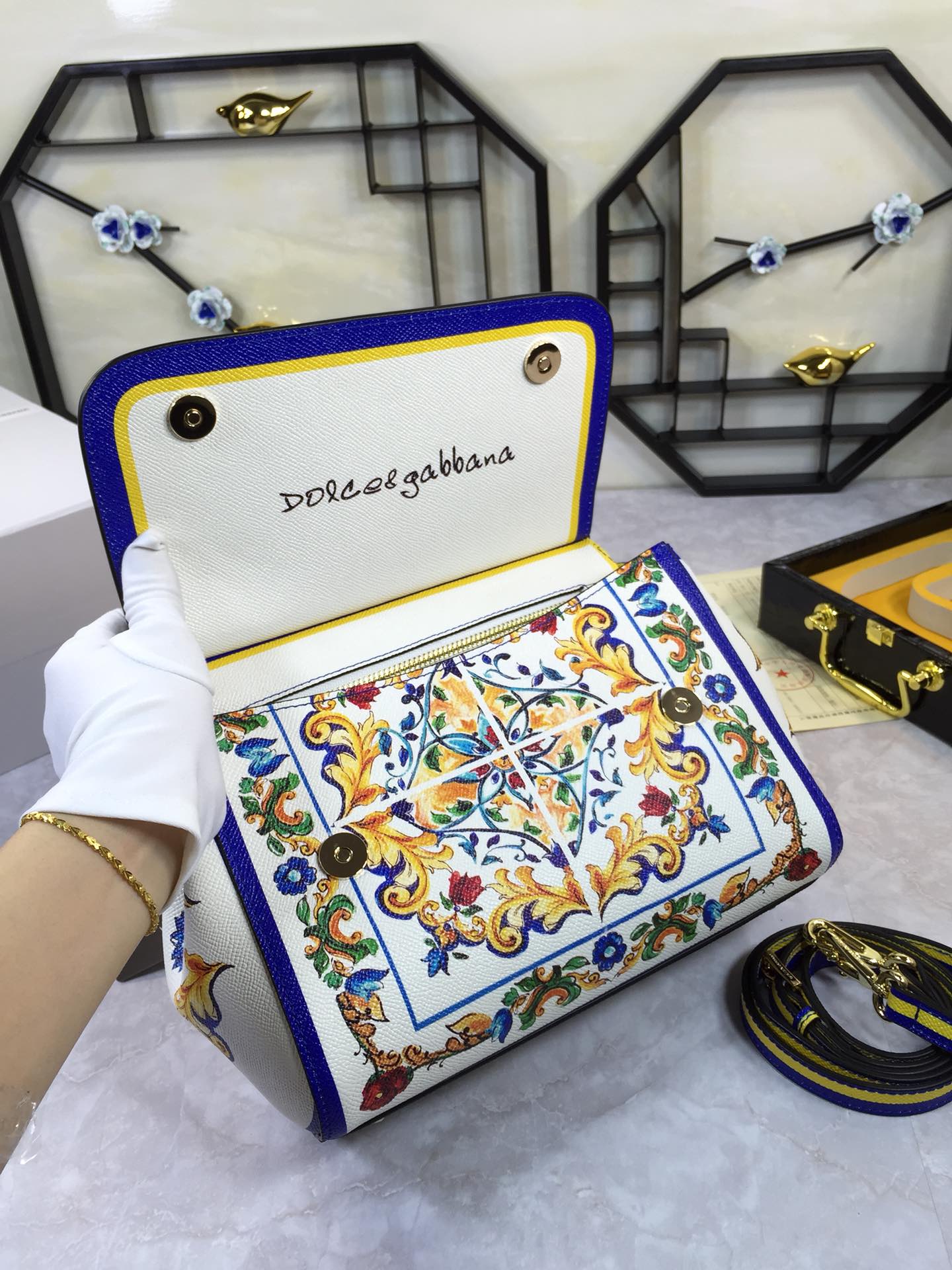 Dolce & Gabbana Blue And White Porcelain Handle Bag