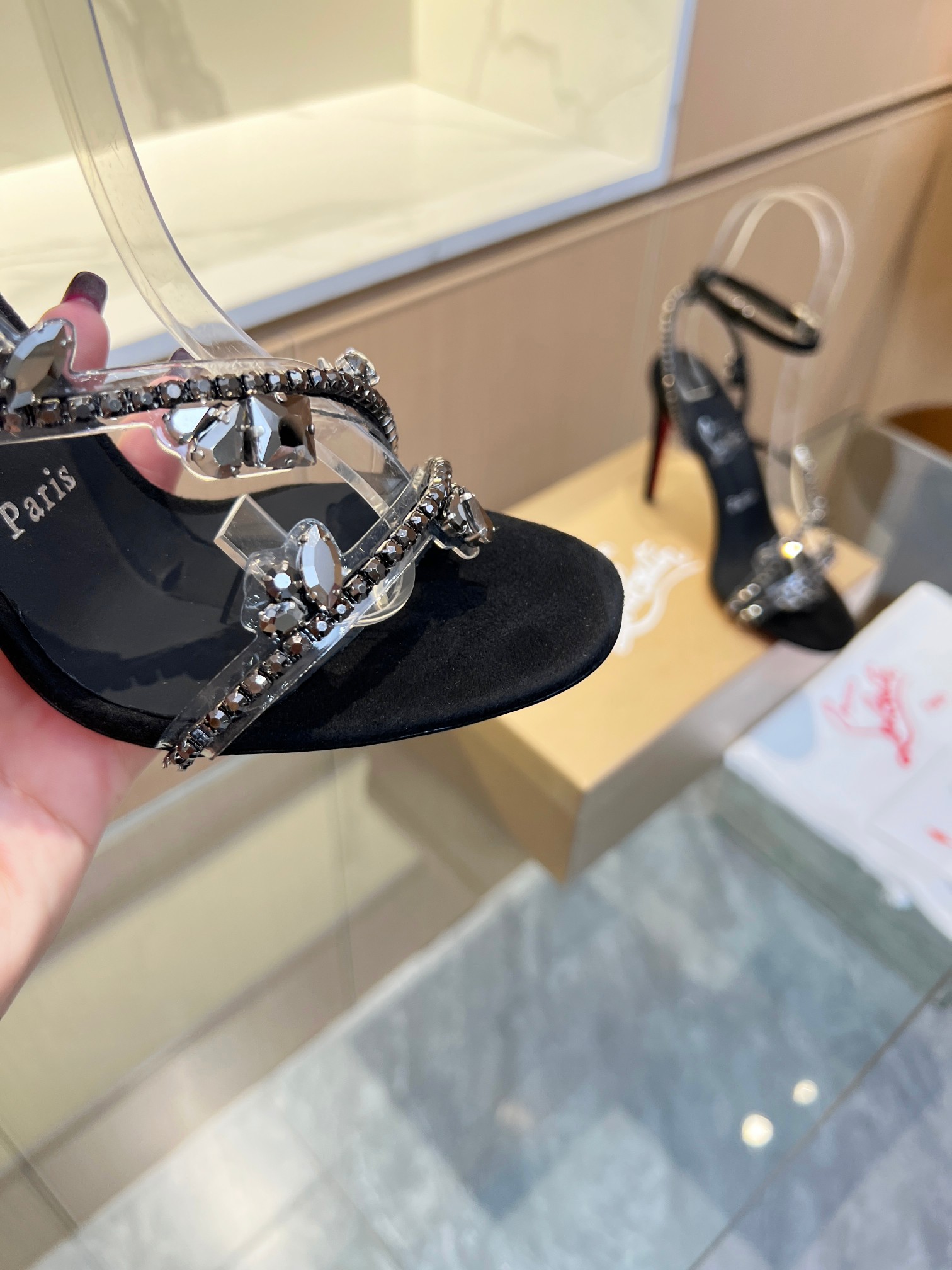 Christian Louboutin red-soled crystal-embellished high-heeled sandals
