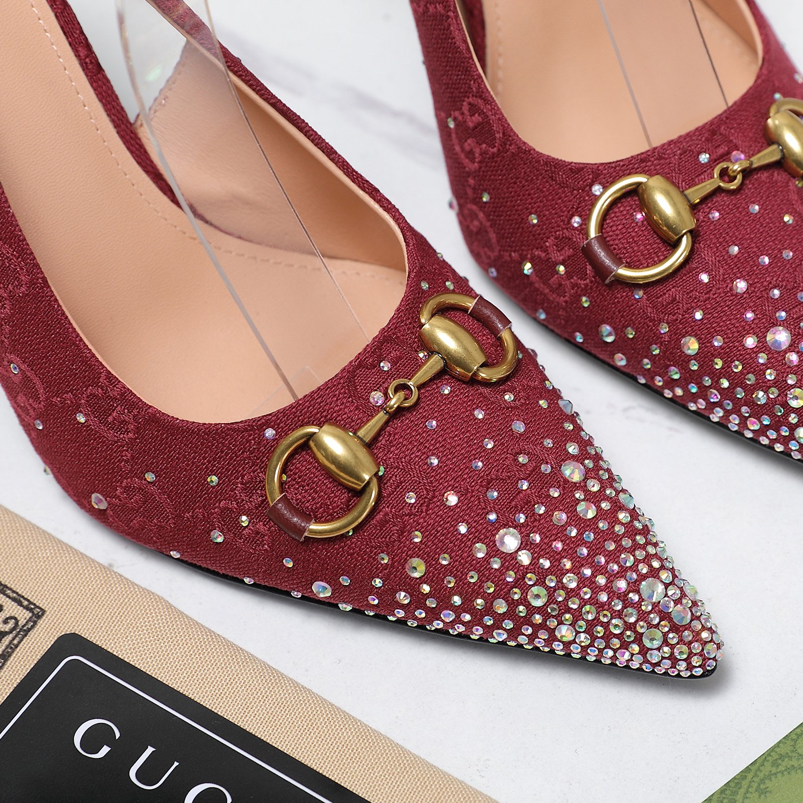 Gucci 25S Spring/Summer New Collection Double G Crystal Chain Buckle High Heel Sandals