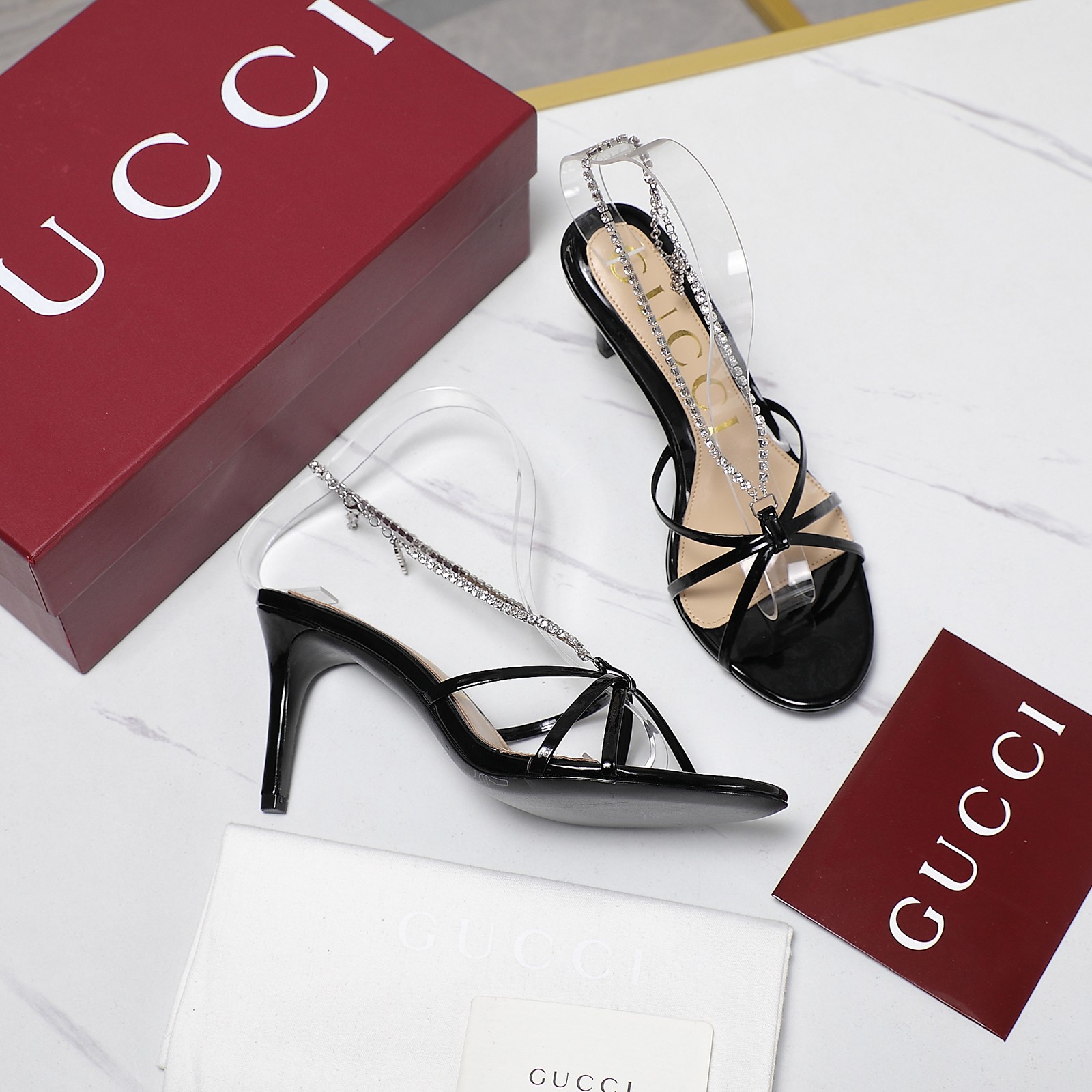 Gucci Stiletto heel sandals with crystal chain