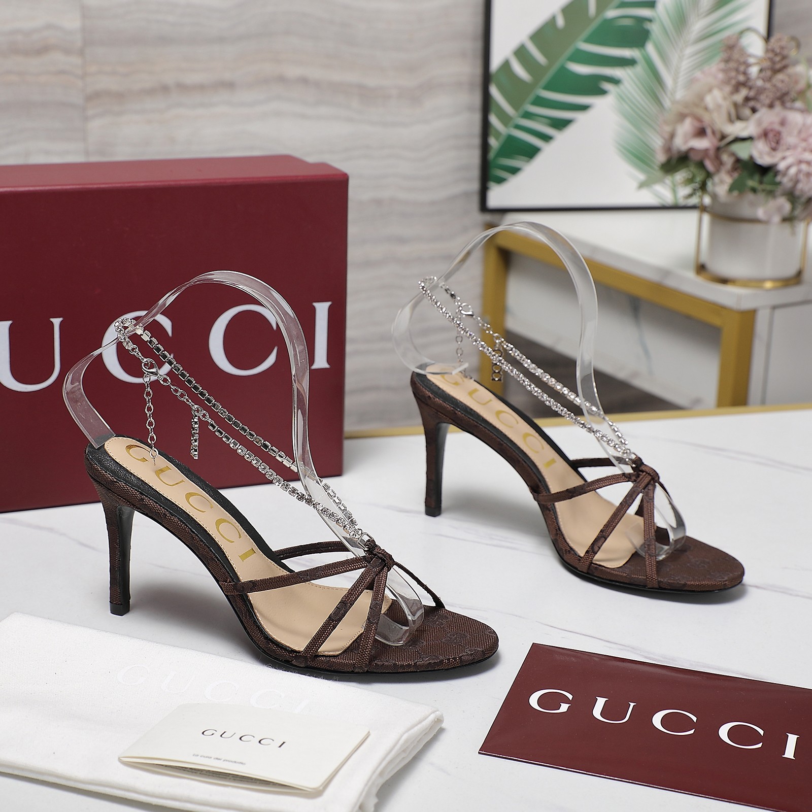 Gucci Stiletto heel sandals with crystal chain