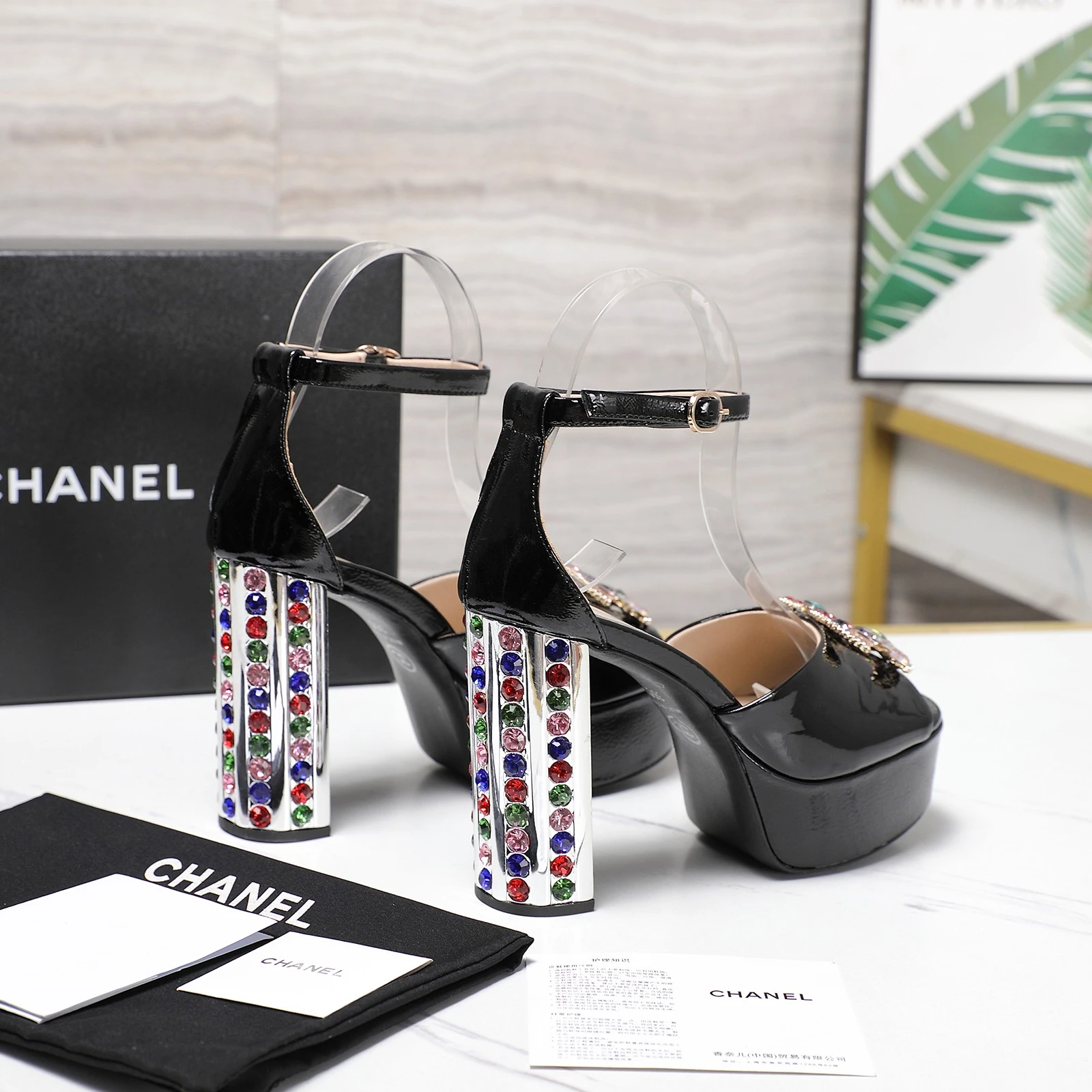 CHANEL Classic Diamond Heel+Double C Diamond Button Sandals
