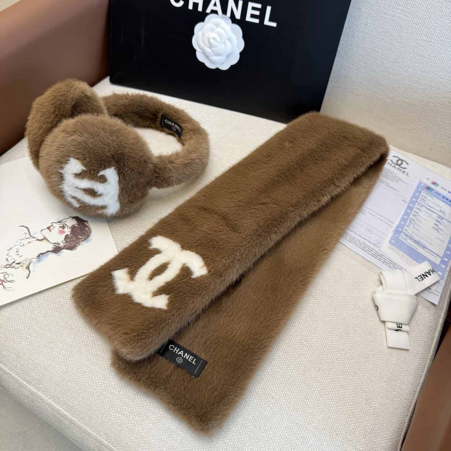 Chanel Ski Earmuffs and Scarf Set