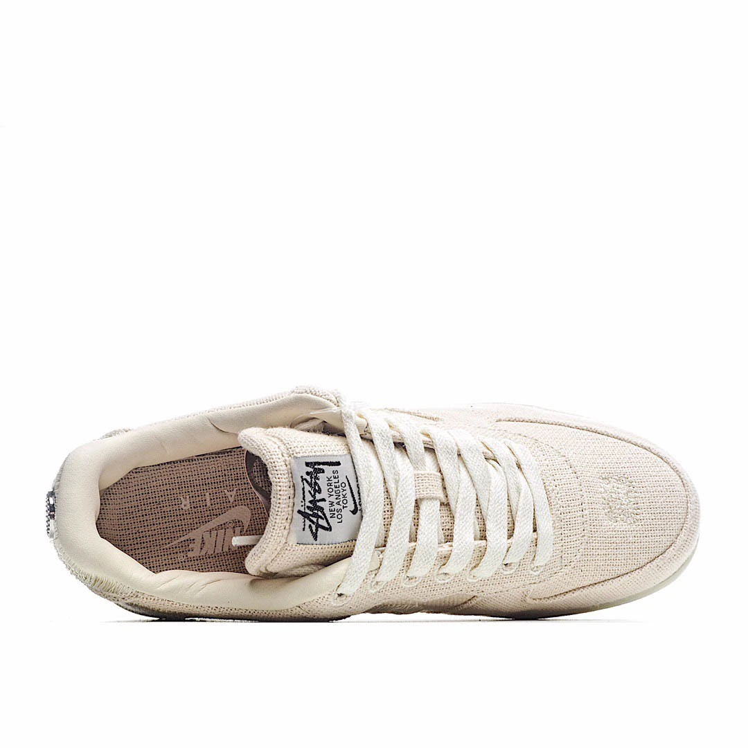 Stussy x Nike Air Force 1 Low Off-White Linen Embroidered Hook