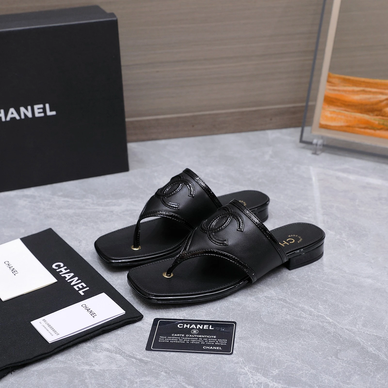 Chanel 26s Summer New Square-Toe Color-Block Double C Sandals Slippers