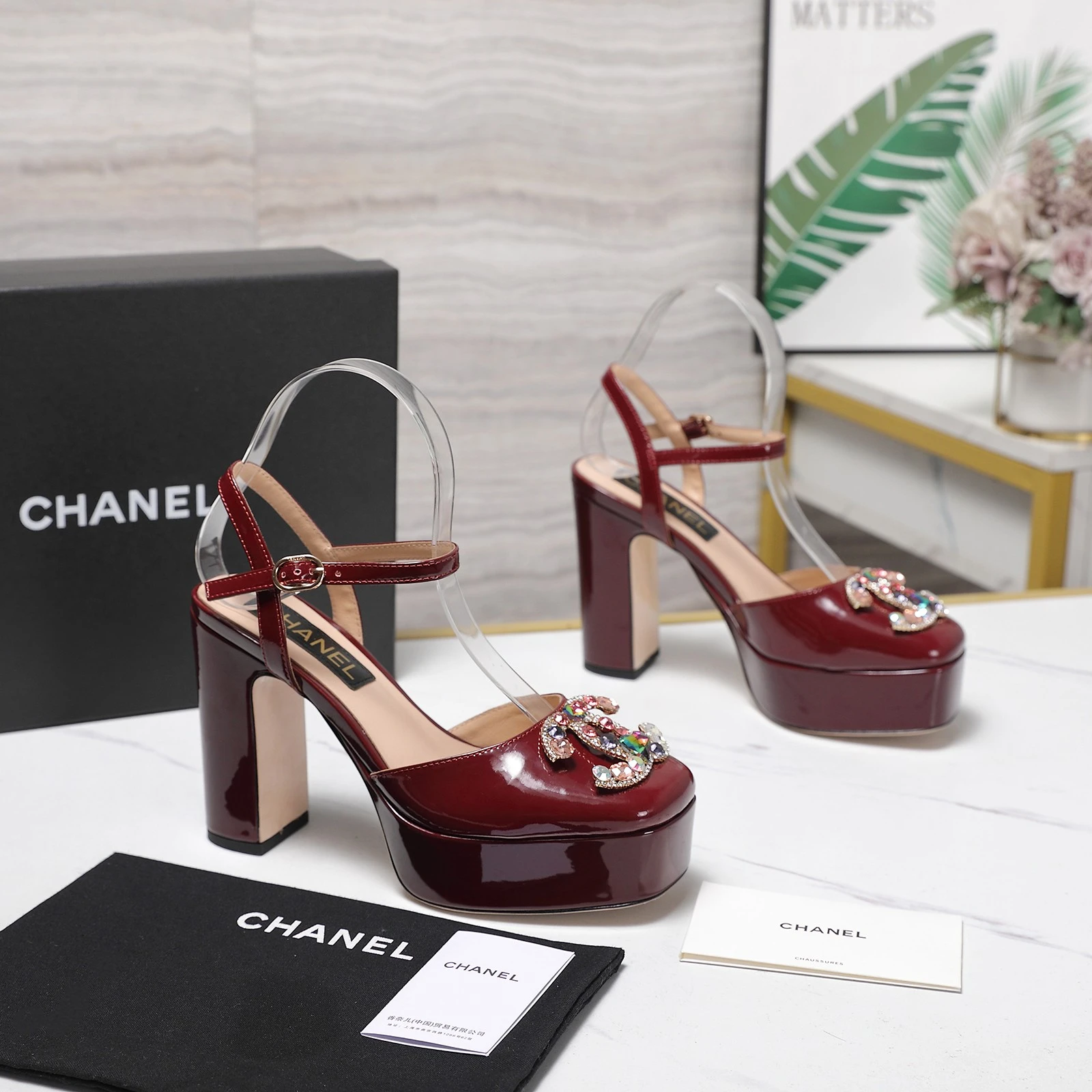 CHANEL Classic Diamond Heel+Double C Diamond Button Sandals