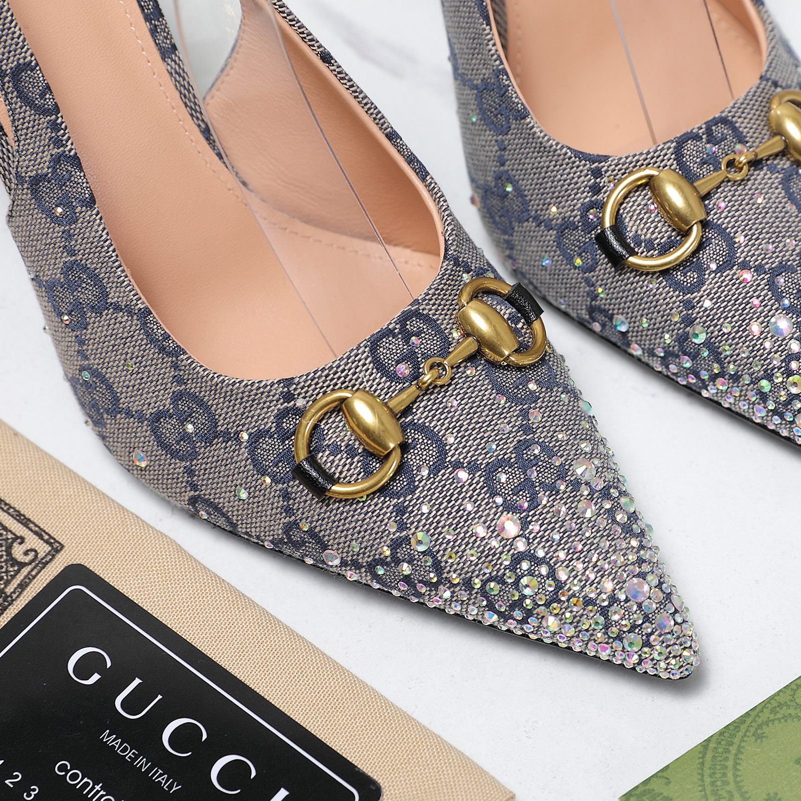 Gucci 25S Spring/Summer New Collection Double G Crystal Chain Buckle High Heel Sandals