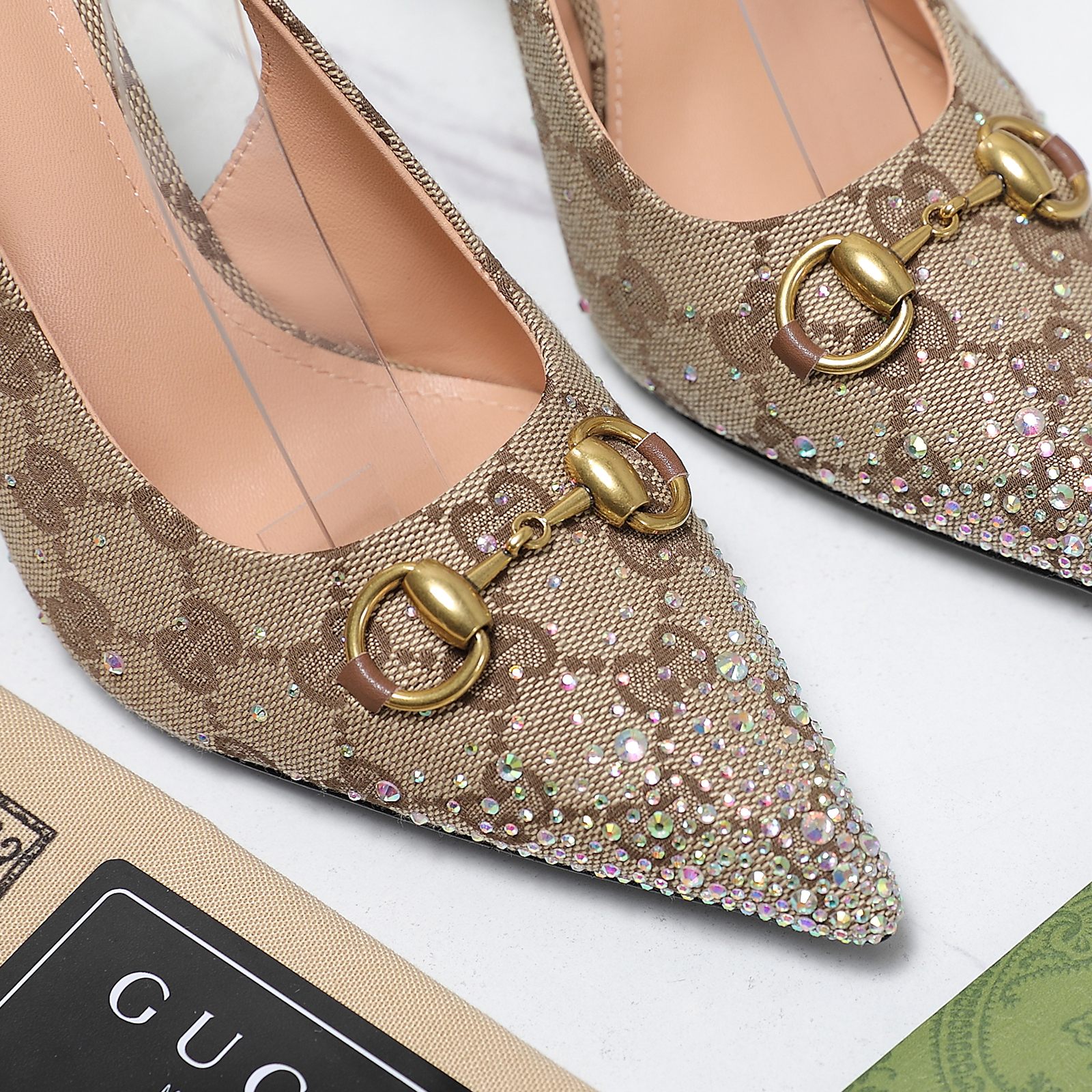 Gucci 25S Spring/Summer New Collection Double G Crystal Chain Buckle High Heel Sandals