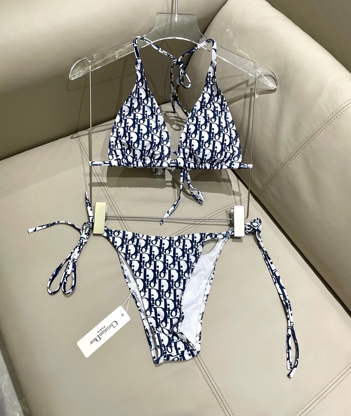 Dior Halter Backless Bikini Set Lace-up Bathing Suit Swimwear
