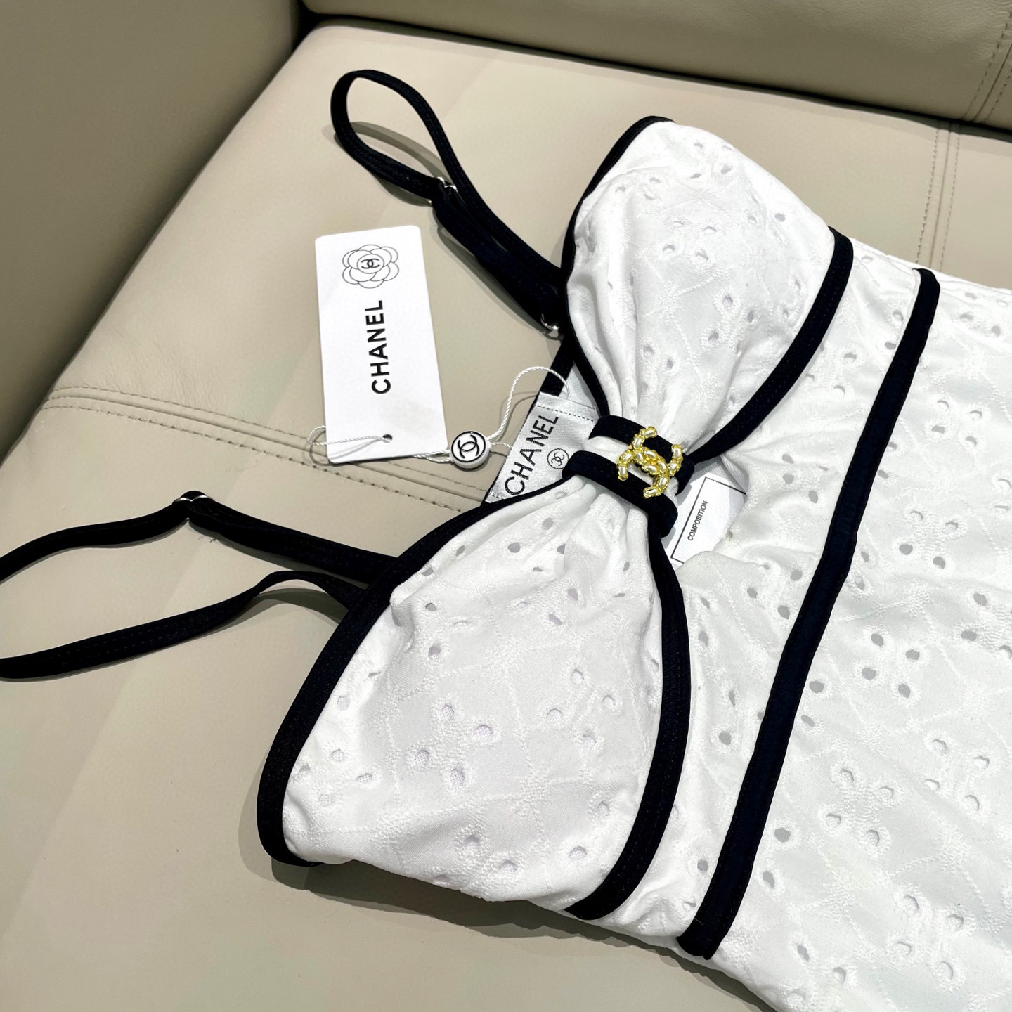 Chanel Hollow Out One-piece Swimsuit