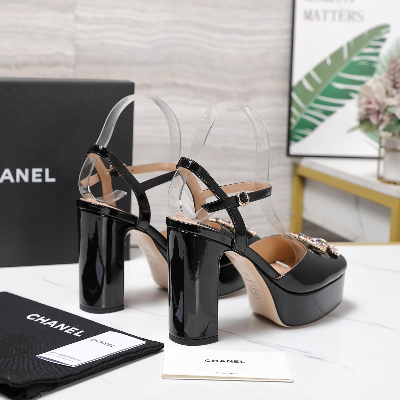 CHANEL Classic Diamond Heel+Double C Diamond Button Sandals
